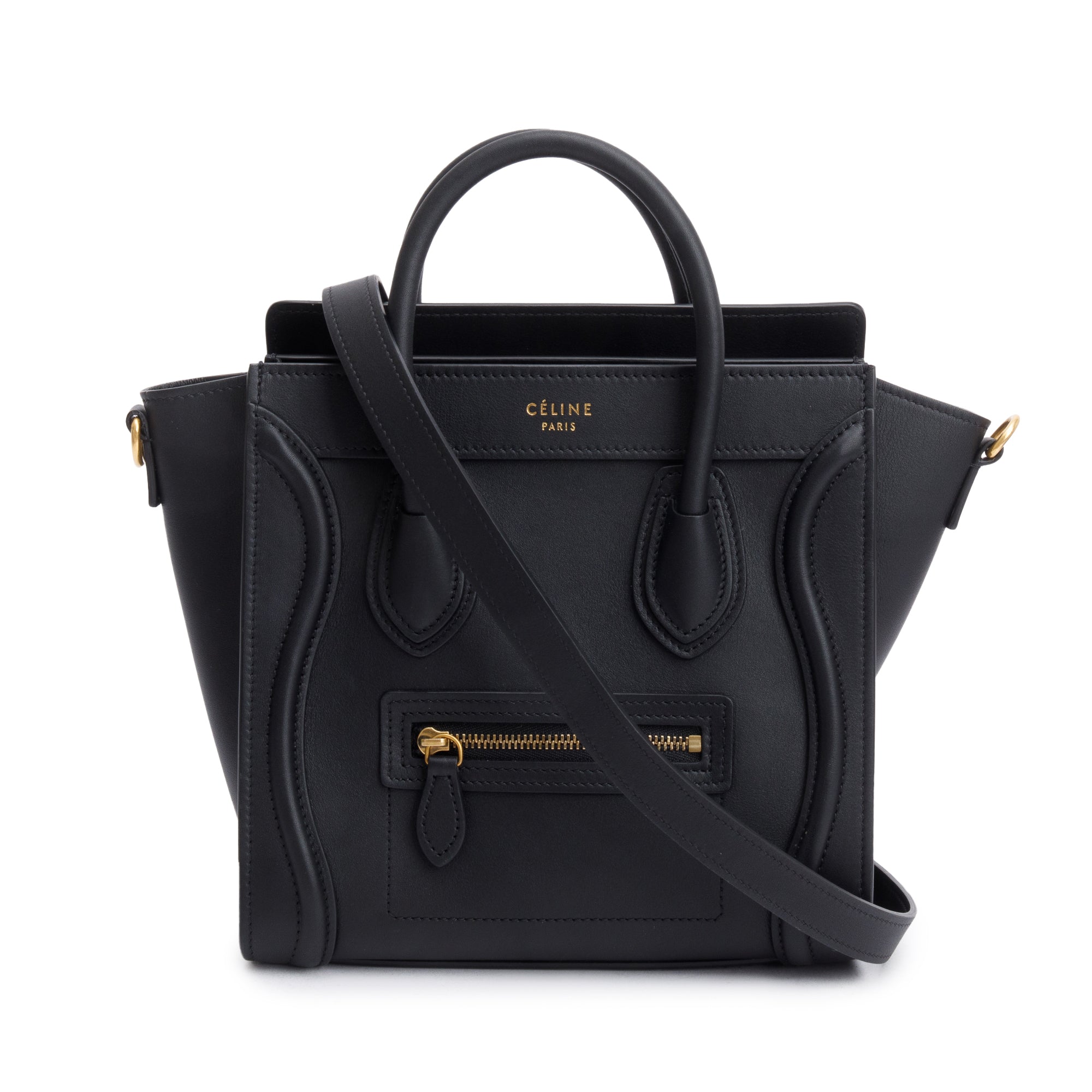 Celine Black Smooth Calfskin Leather Nano Luggage Tote w/ Strap