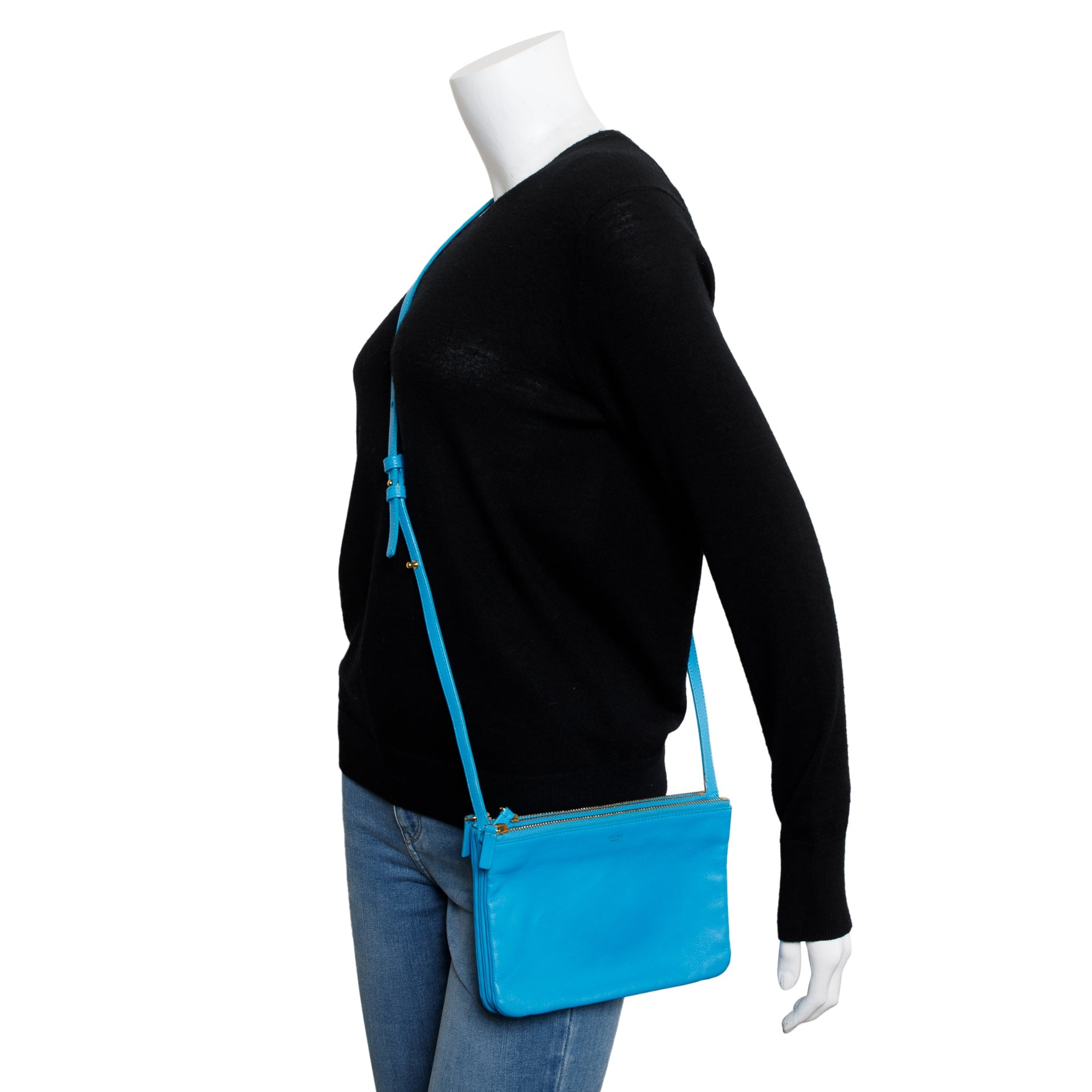 Celine Blue Calfskin Leather Small Trio Crossbody Bag