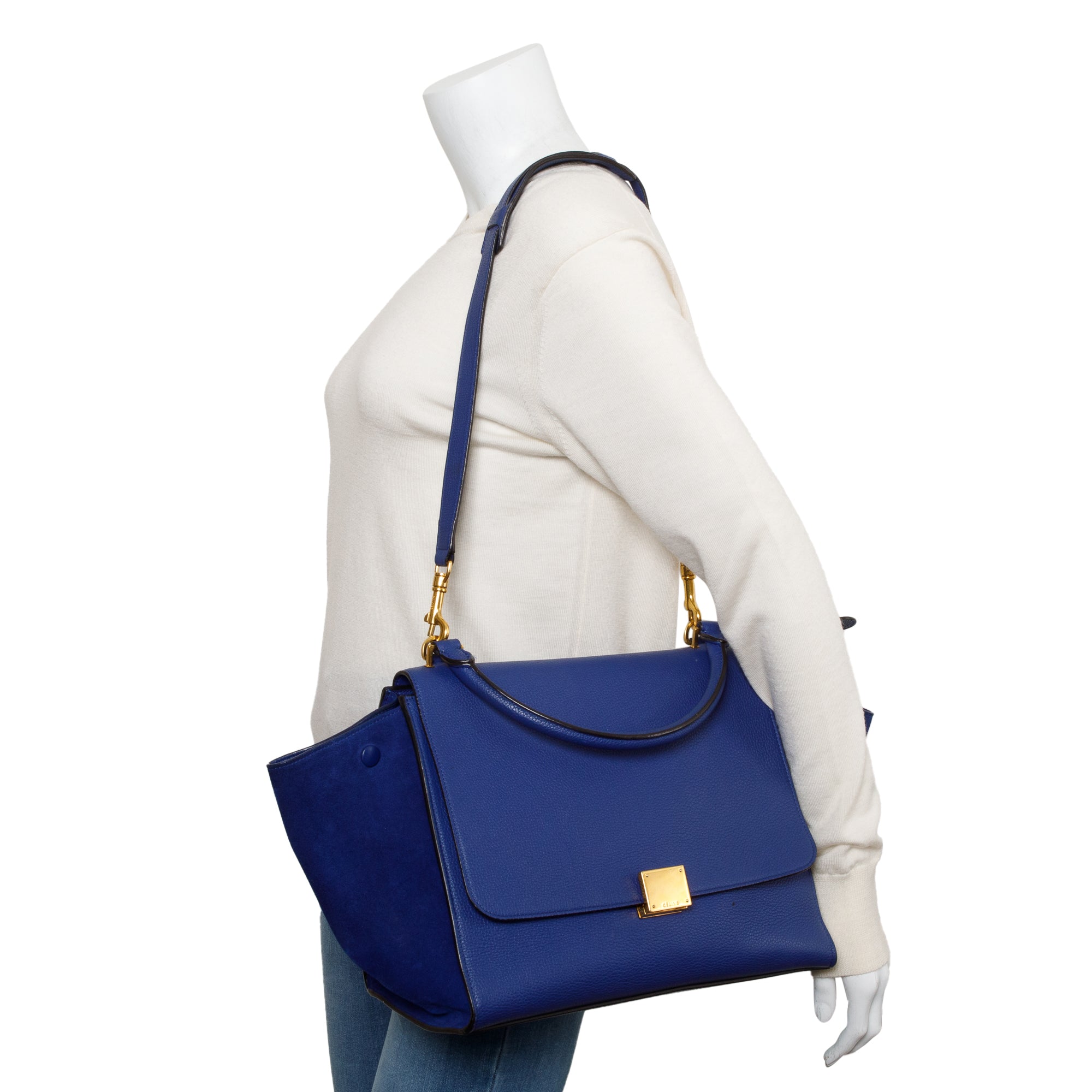 Celine Blue Calfskin Suede Leather Medium Trapeze Bag