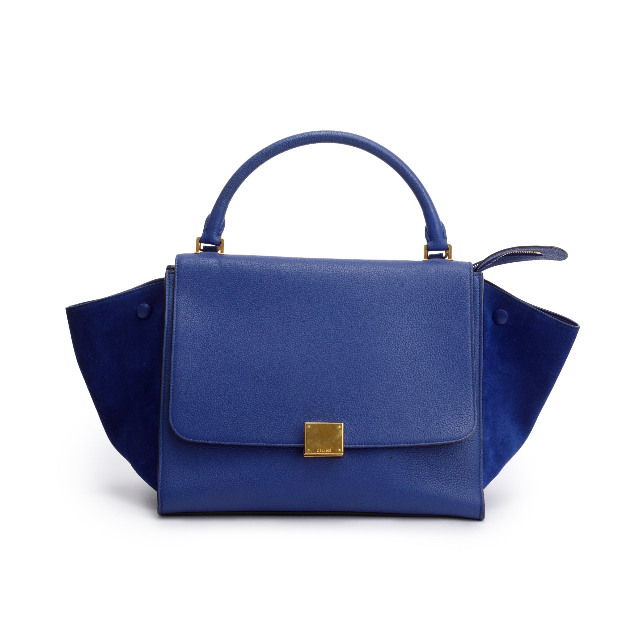 Celine Blue Calfskin Suede Leather Medium Trapeze Bag