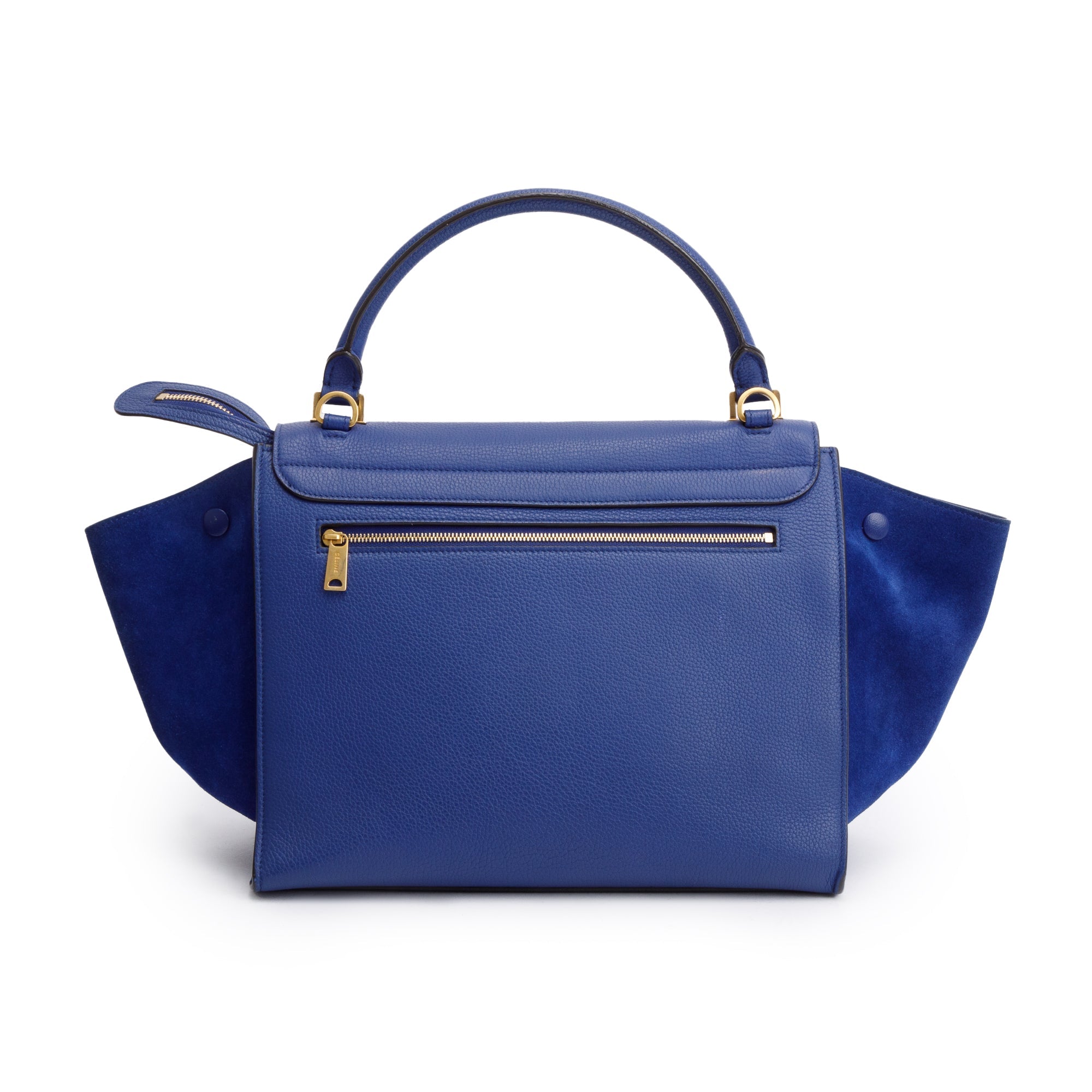 Celine Blue Calfskin Suede Leather Medium Trapeze Bag