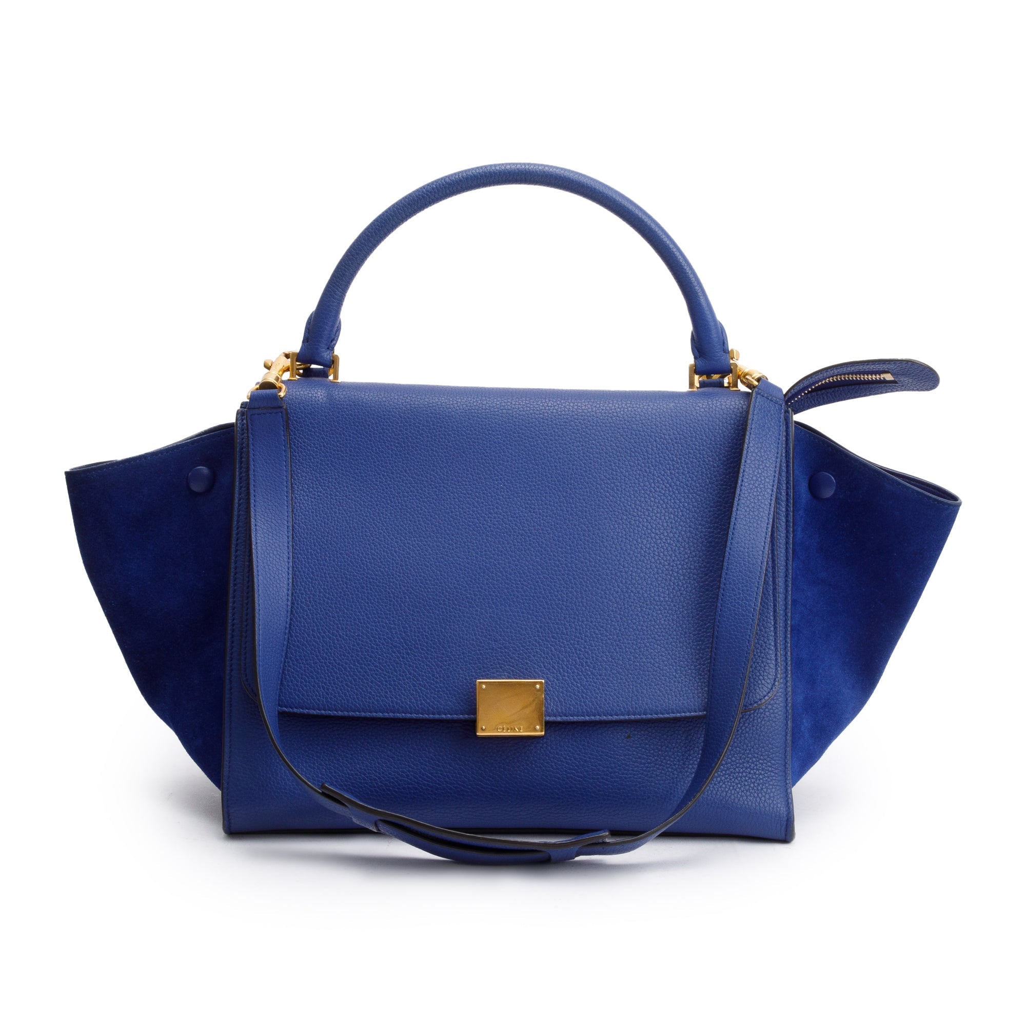 Celine Blue Calfskin Suede Leather Medium Trapeze Bag