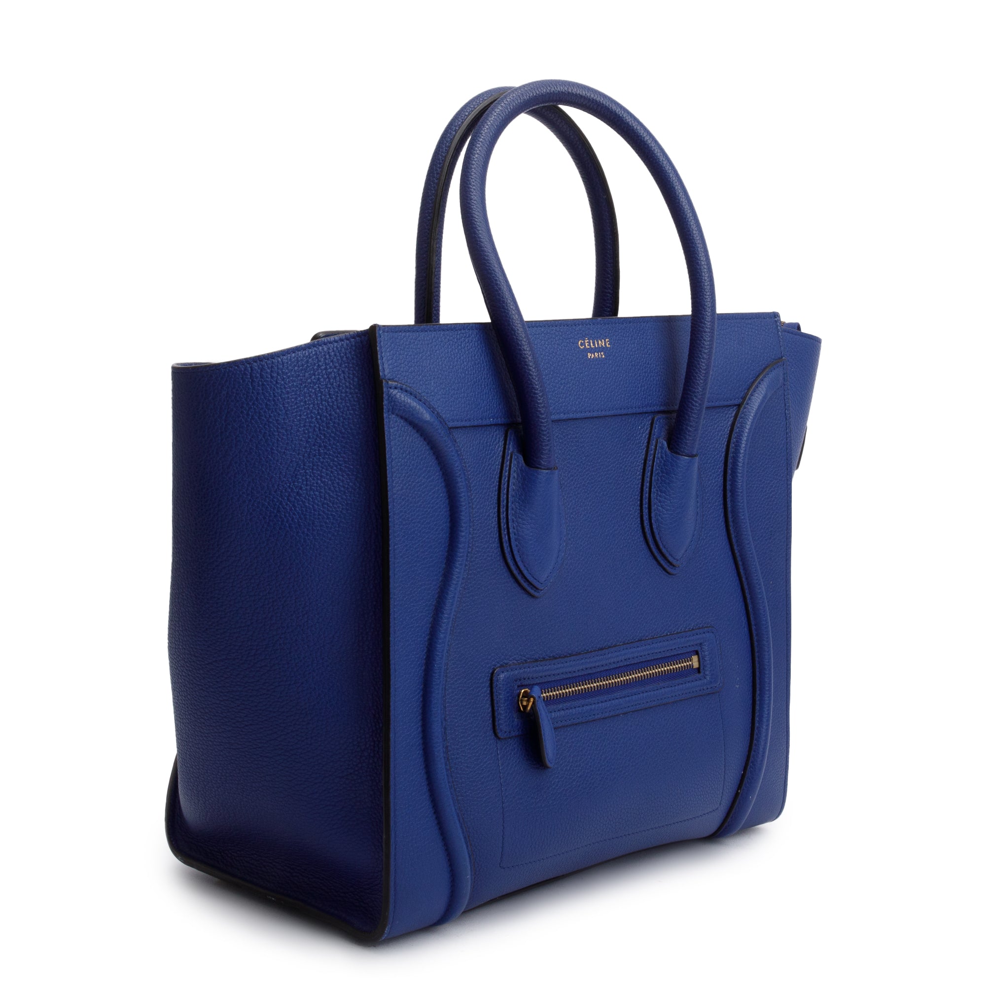 Celine Blue Drummed Calfskin Leather Mini Luggage Tote
