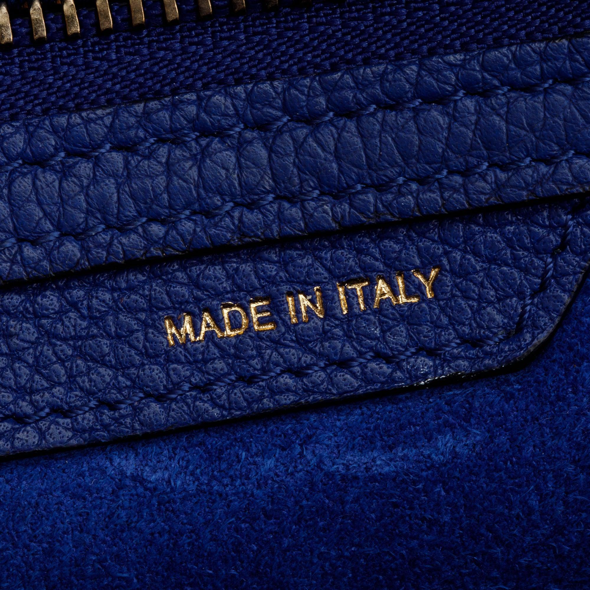 Celine Blue Drummed Calfskin Leather Mini Luggage Tote