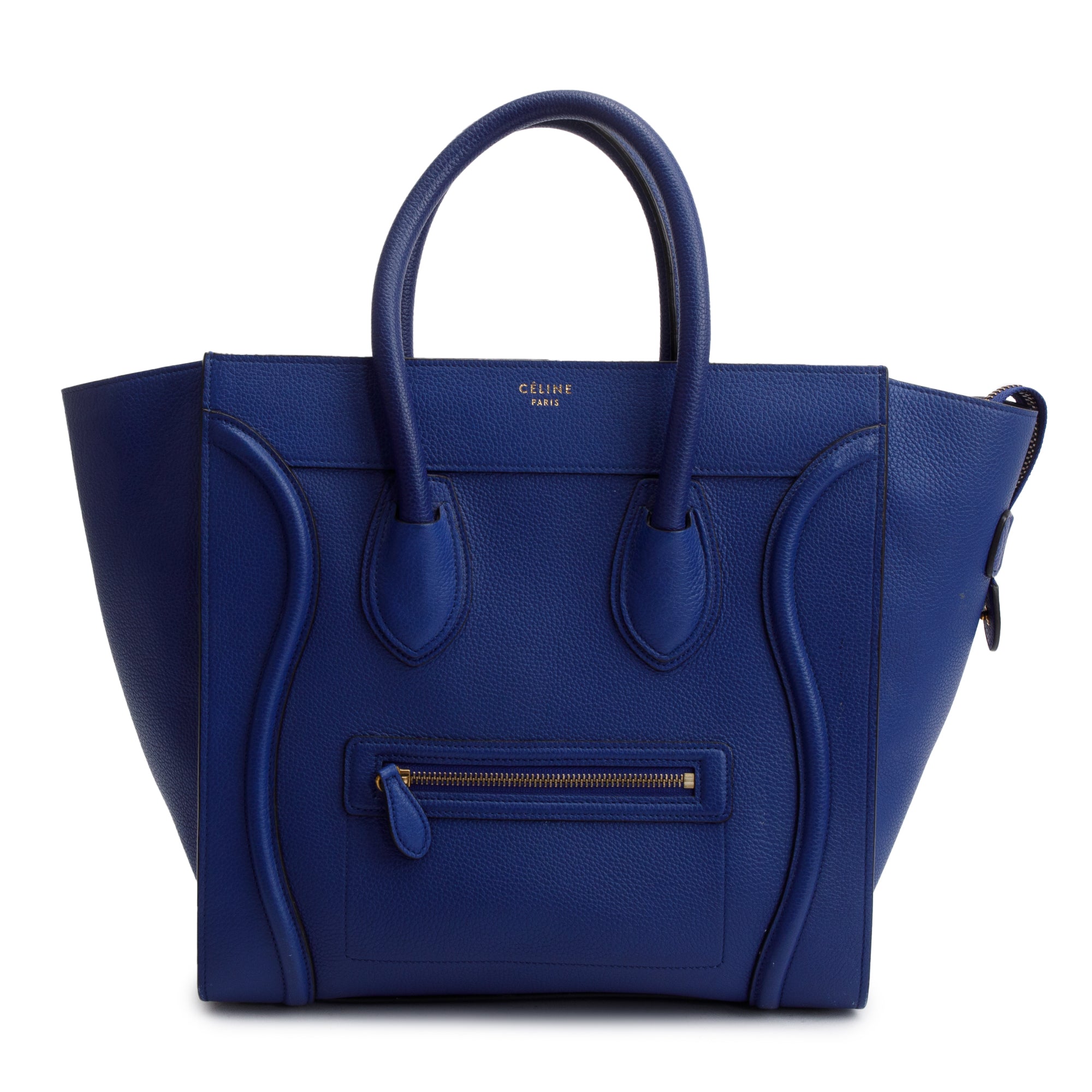 Celine Blue Drummed Calfskin Leather Mini Luggage Tote