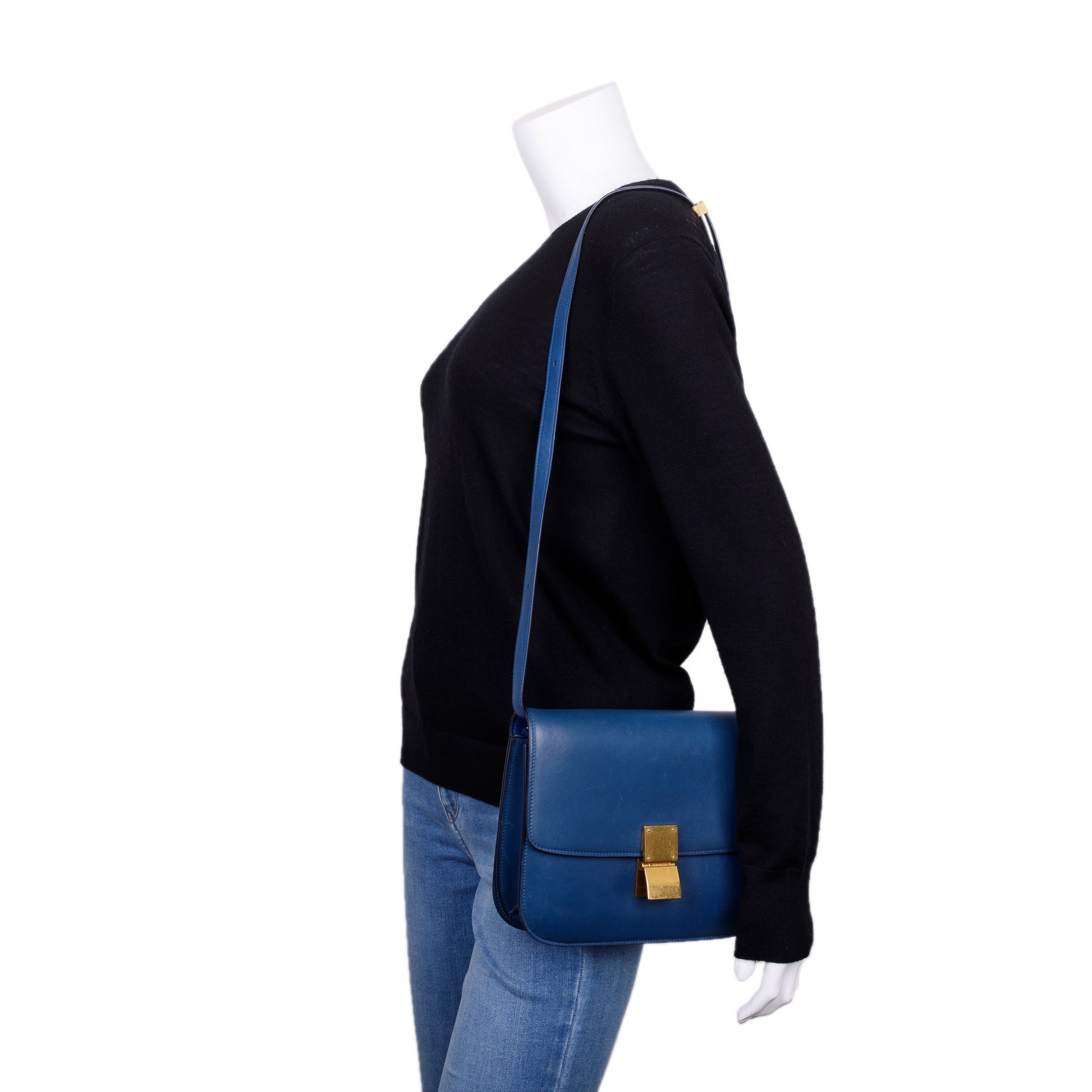 Celine Blue Smooth Calfskin Medium Classic Box Flap Bag