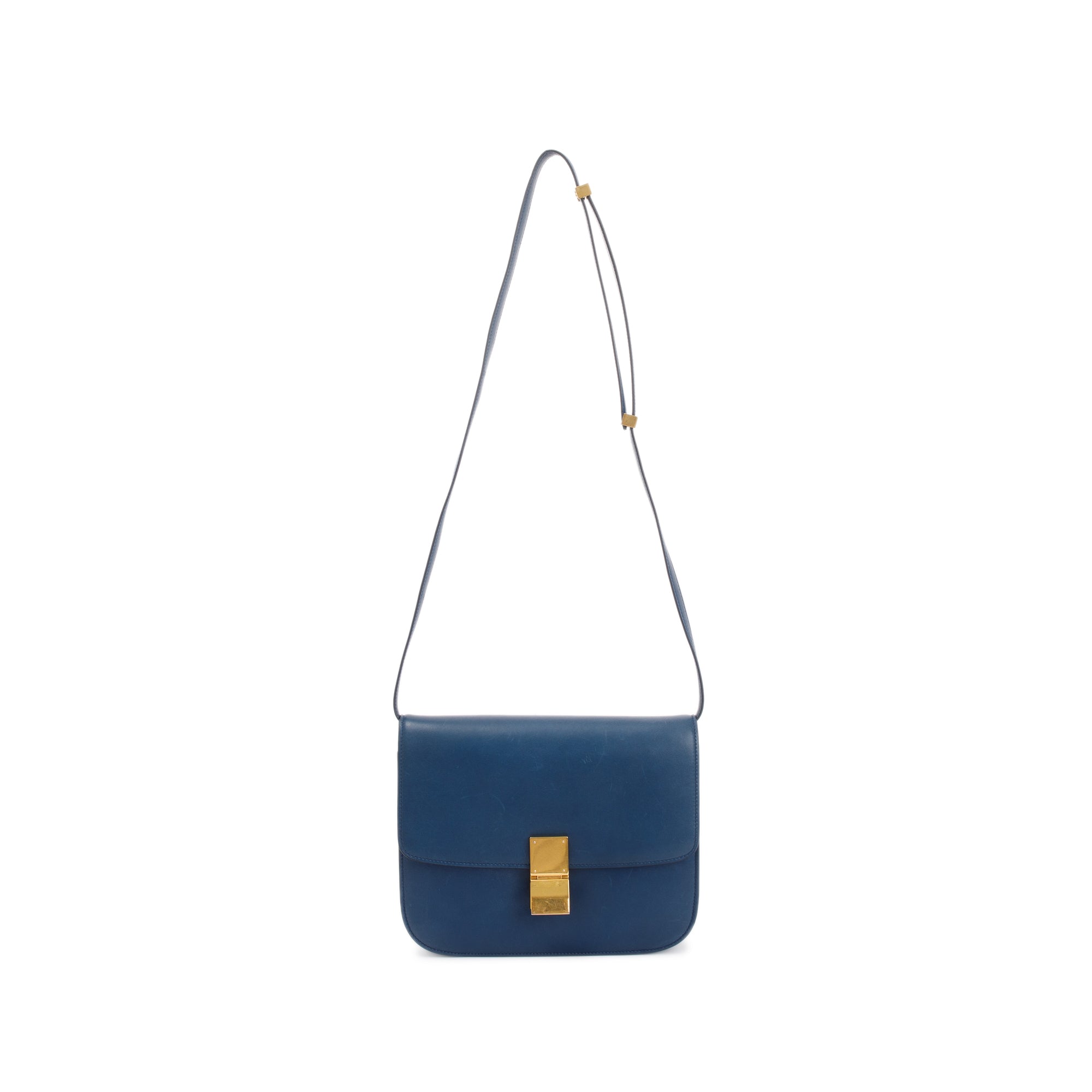 Celine Blue Smooth Calfskin Medium Classic Box Flap Bag