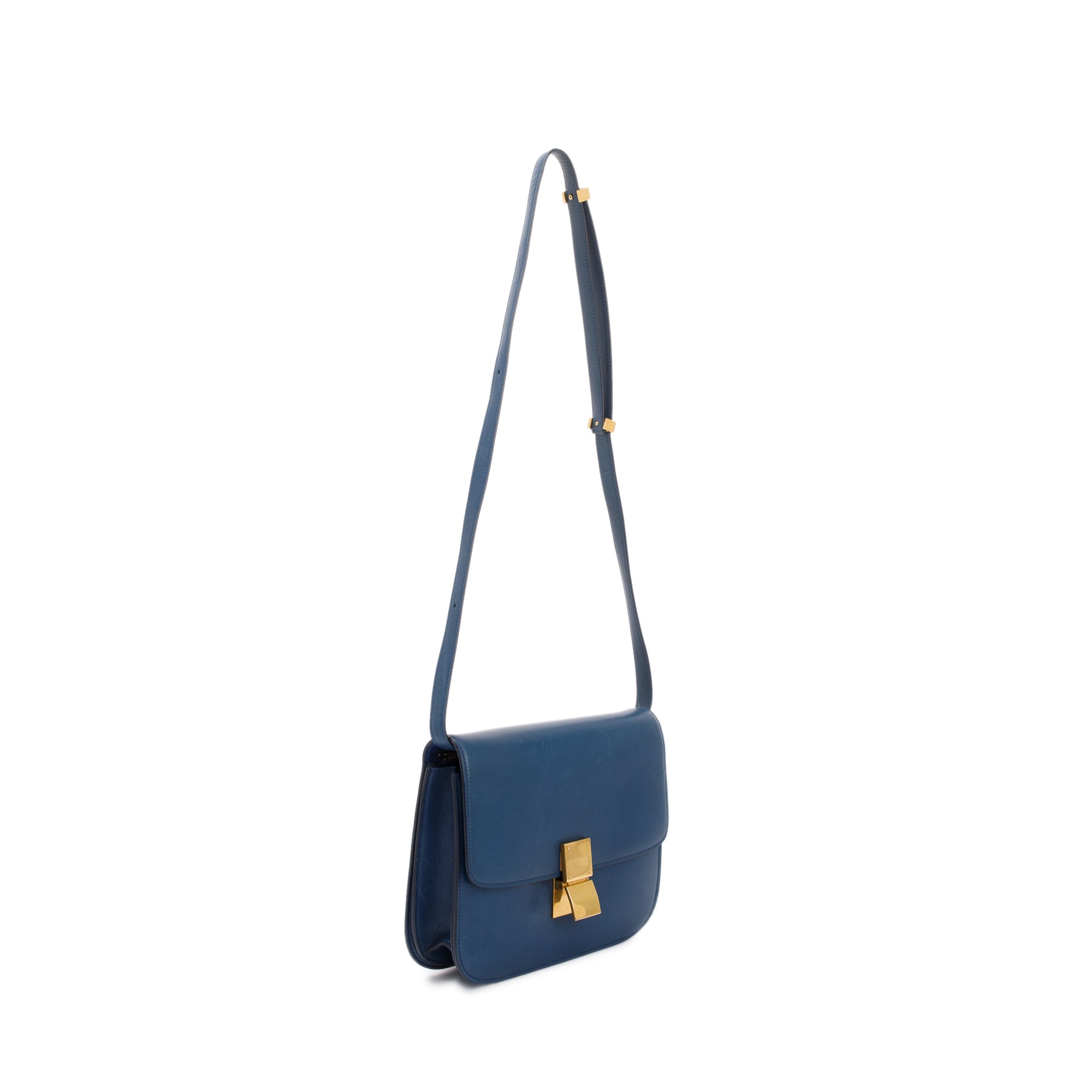 Celine Blue Smooth Calfskin Medium Classic Box Flap Bag