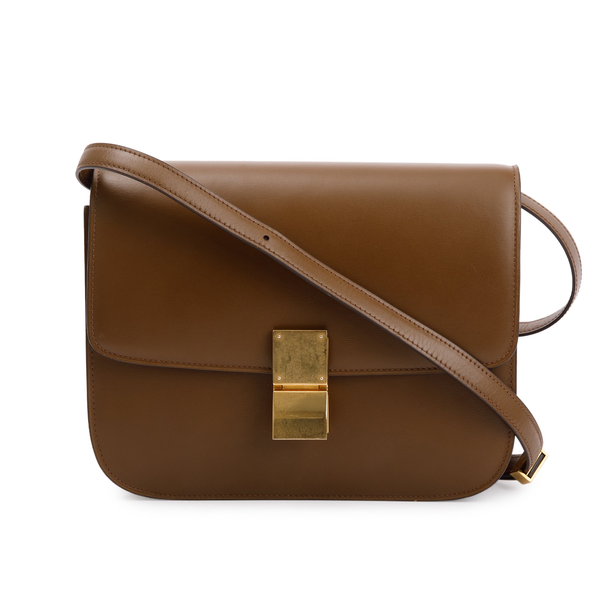 Celine Brown Smooth Calfskin Medium Classic Box Flap Bag