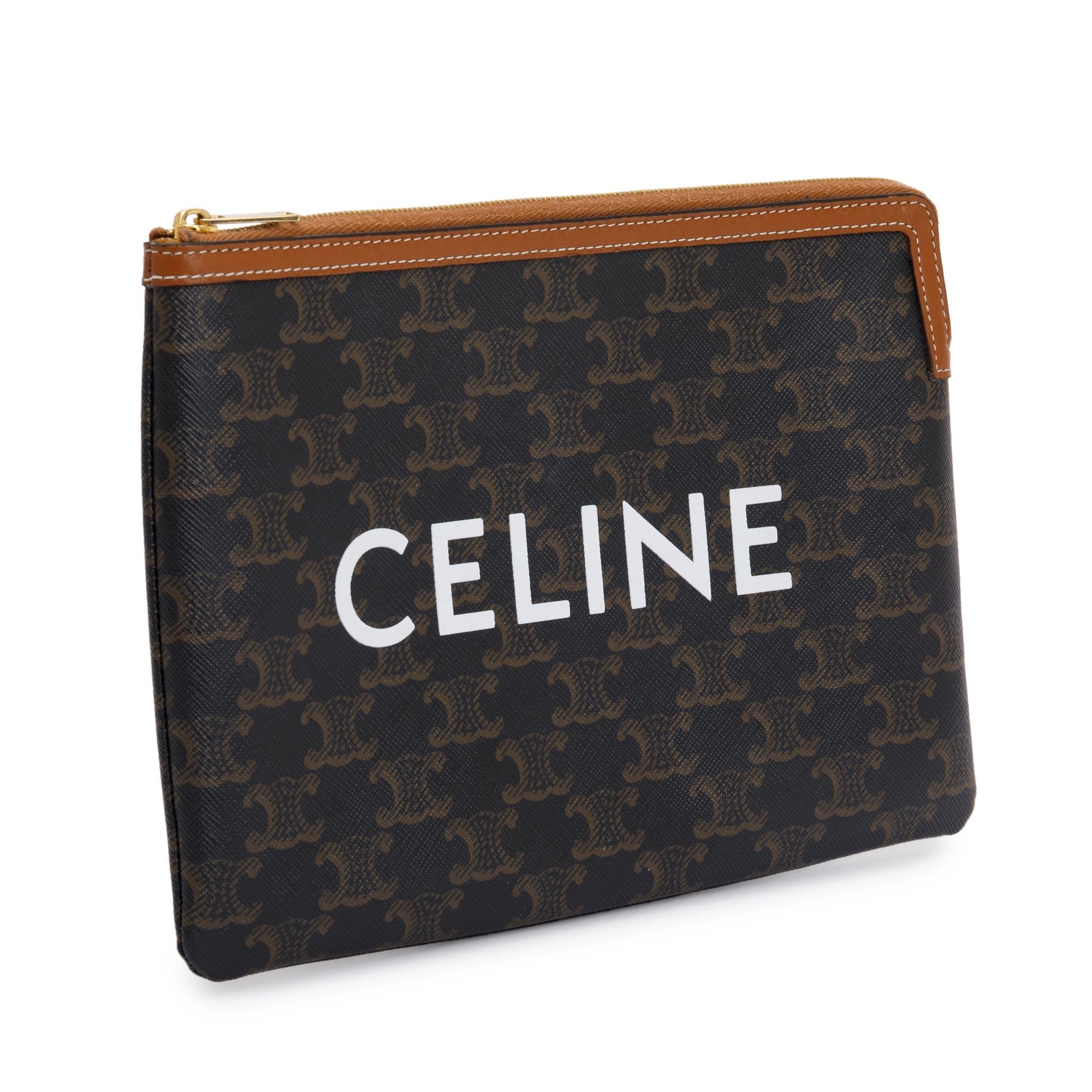 Celine Brown Triomphe Small Pouch w/ Box