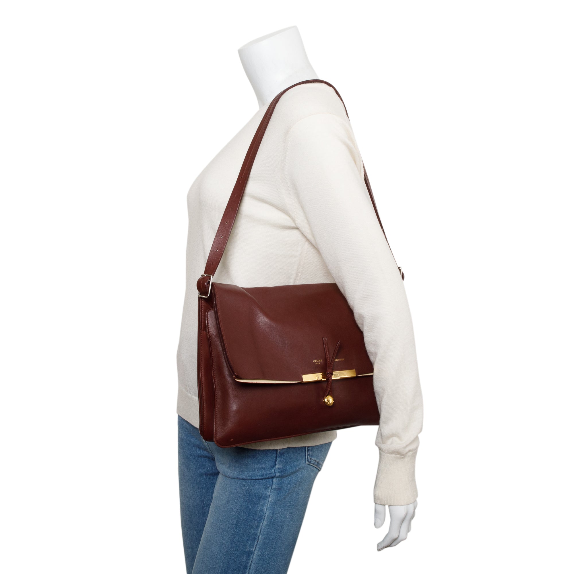 Celine Burgundy Calfskin Leather Blade Flap Shoulder Bag