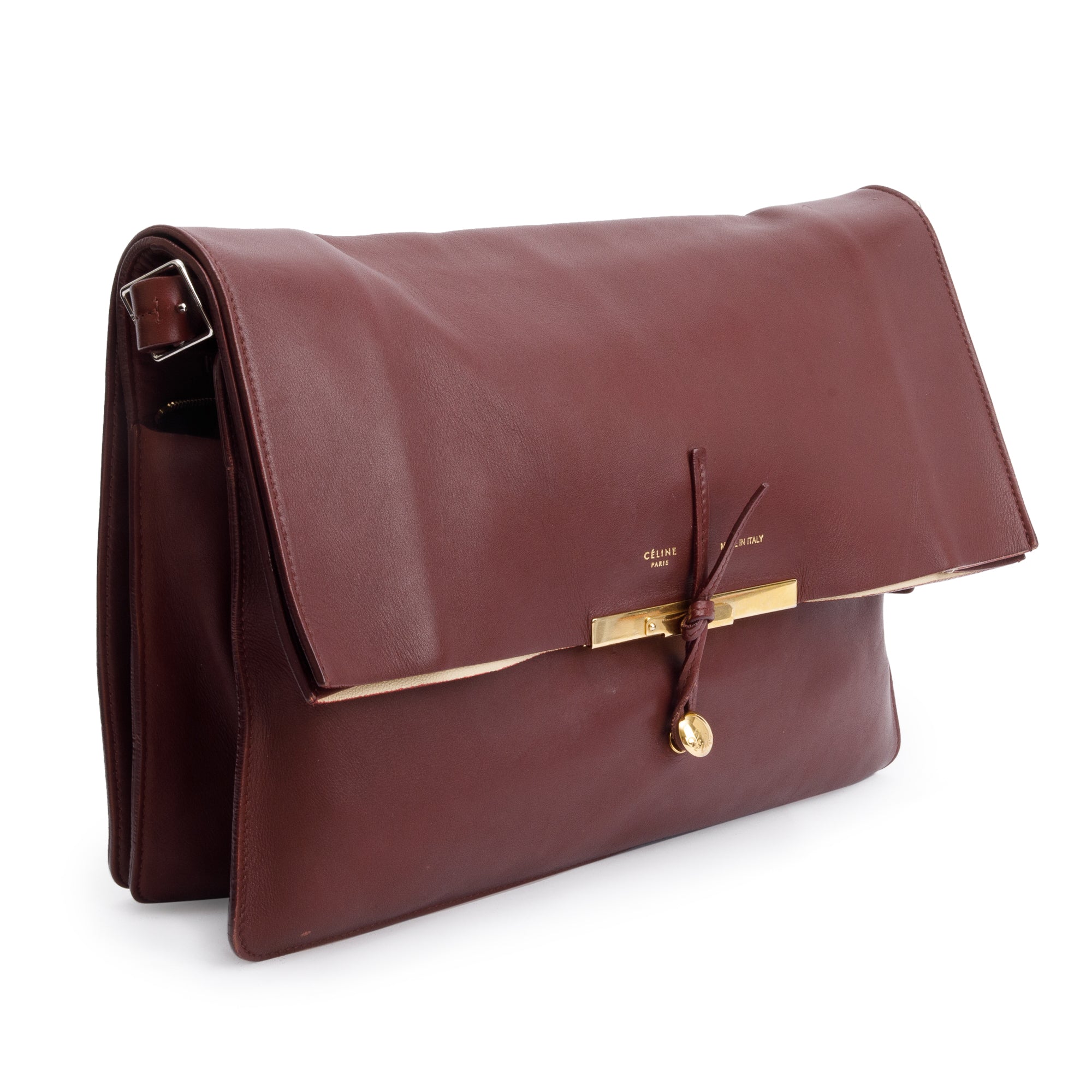Celine Burgundy Calfskin Leather Blade Flap Shoulder Bag
