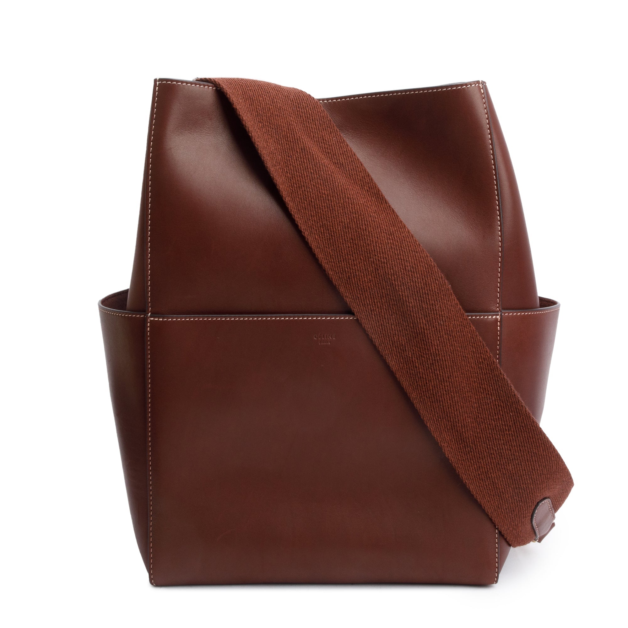 Celine Burgundy Leather Medium Seau Sangle Bucket Bag