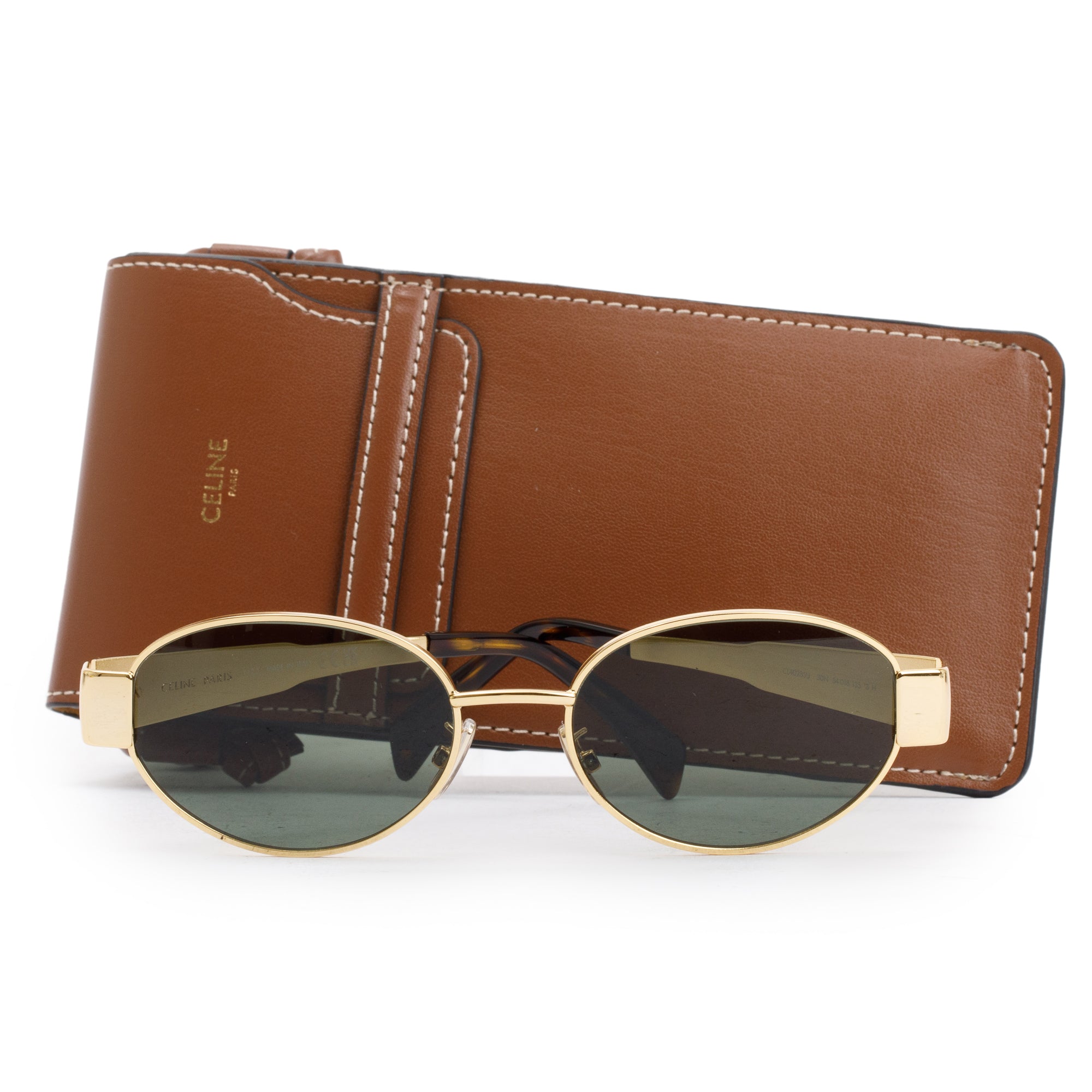 Celine CL401235U Gold-Tone Triomphe Metal 01 Oval Sunglasses w/ Case