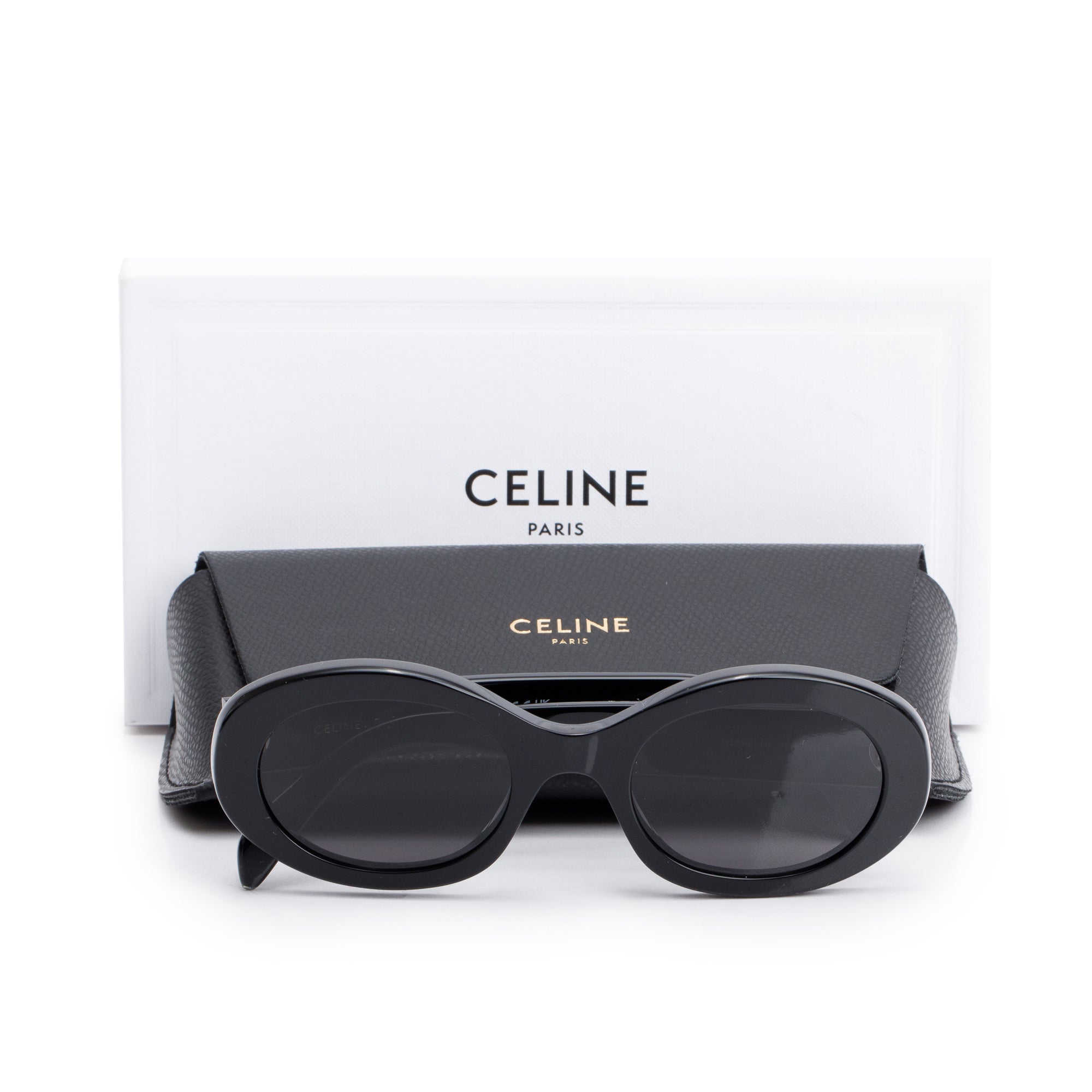 Celine CL40194U Black Acetate Triomphe 01 Oval Sunglasses w/ Box & Case