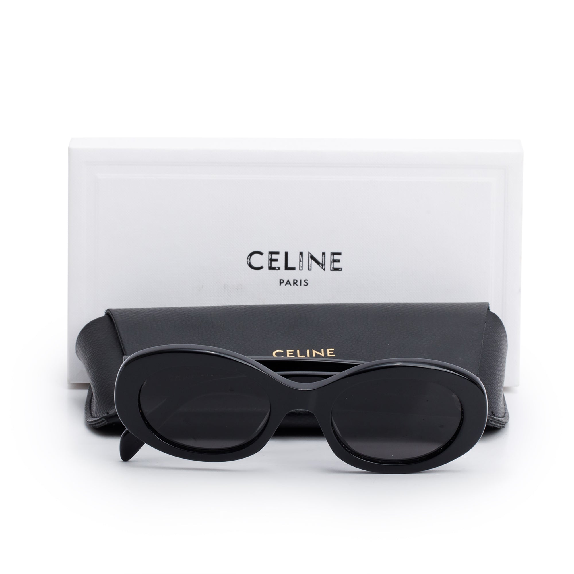 Celine CL40194U Black Acetate Triomphe 01 Oval Sunglasses w/ Box & Case