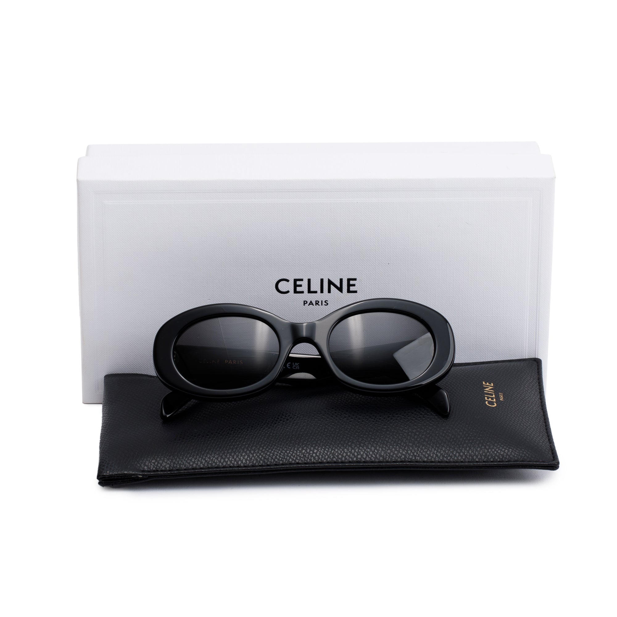 Celine CL40194U Black Acetate Triomphe 01 Oval Sunglasses w/ Box