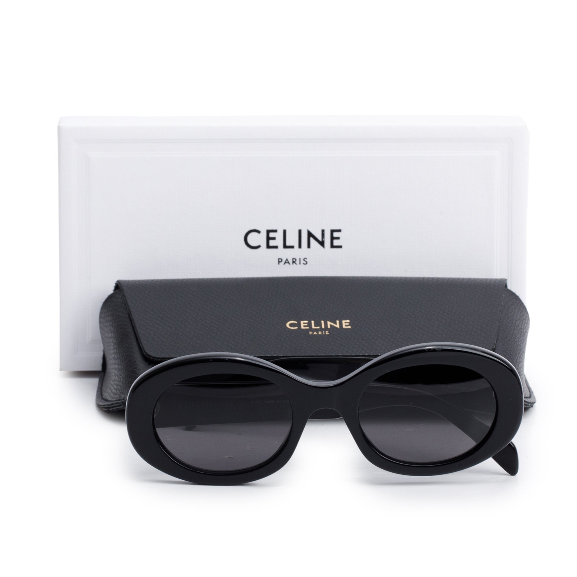 Celine CL40194U Black Acetate Triomphe 01 Oval Sunglasses w/ Box & Case