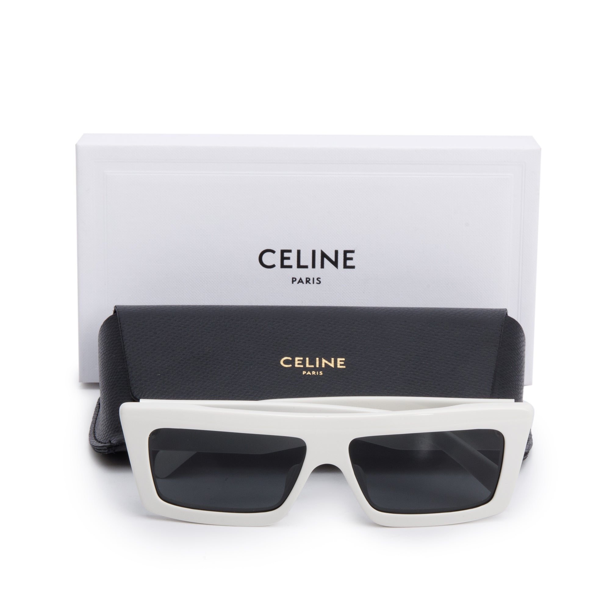 Celine CL40214U White Acetate Monochroms Square Sunglasses w/ Box & Case
