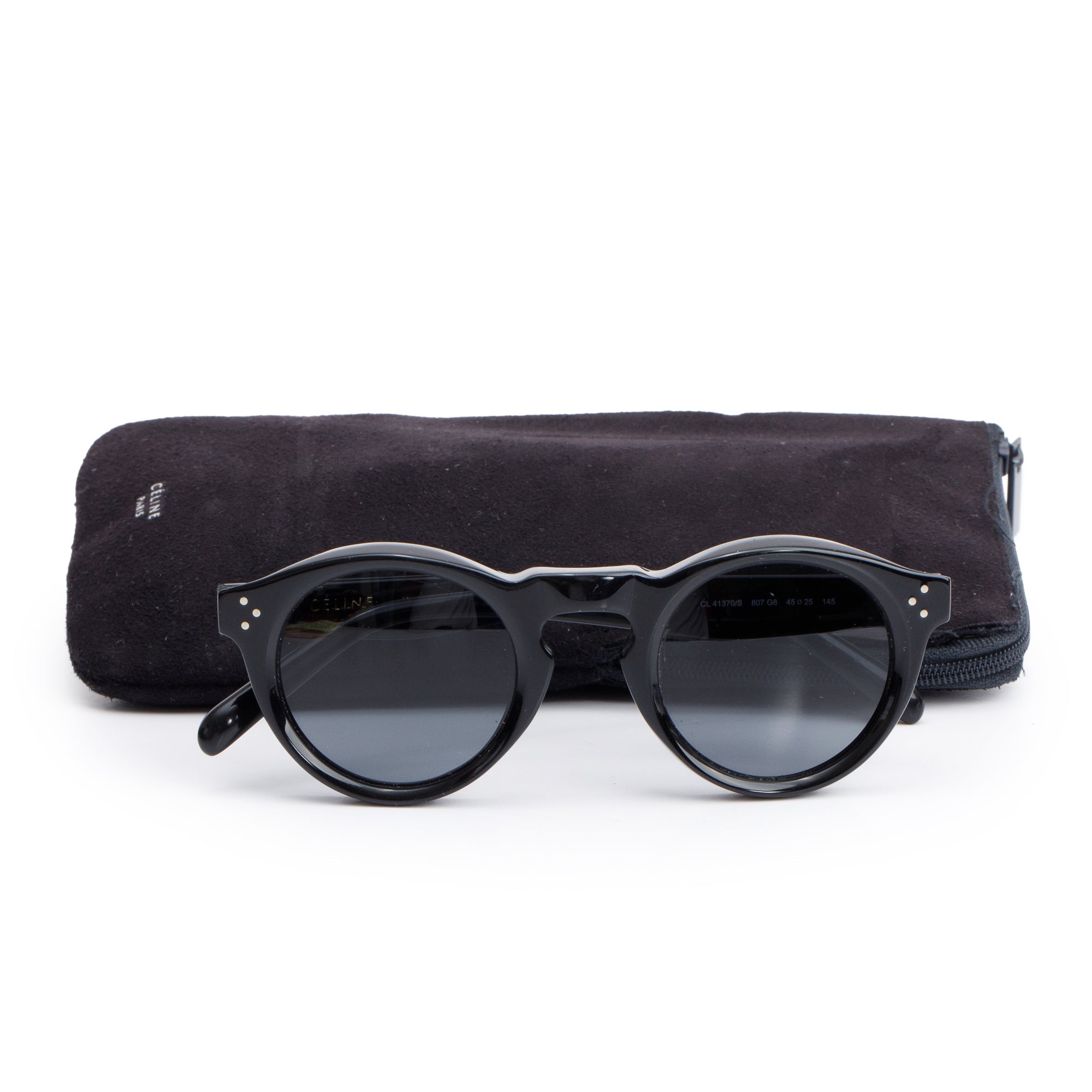 Celine CL41370/S Black Acetate Bevel Cat Round Sunglasses w/ Case