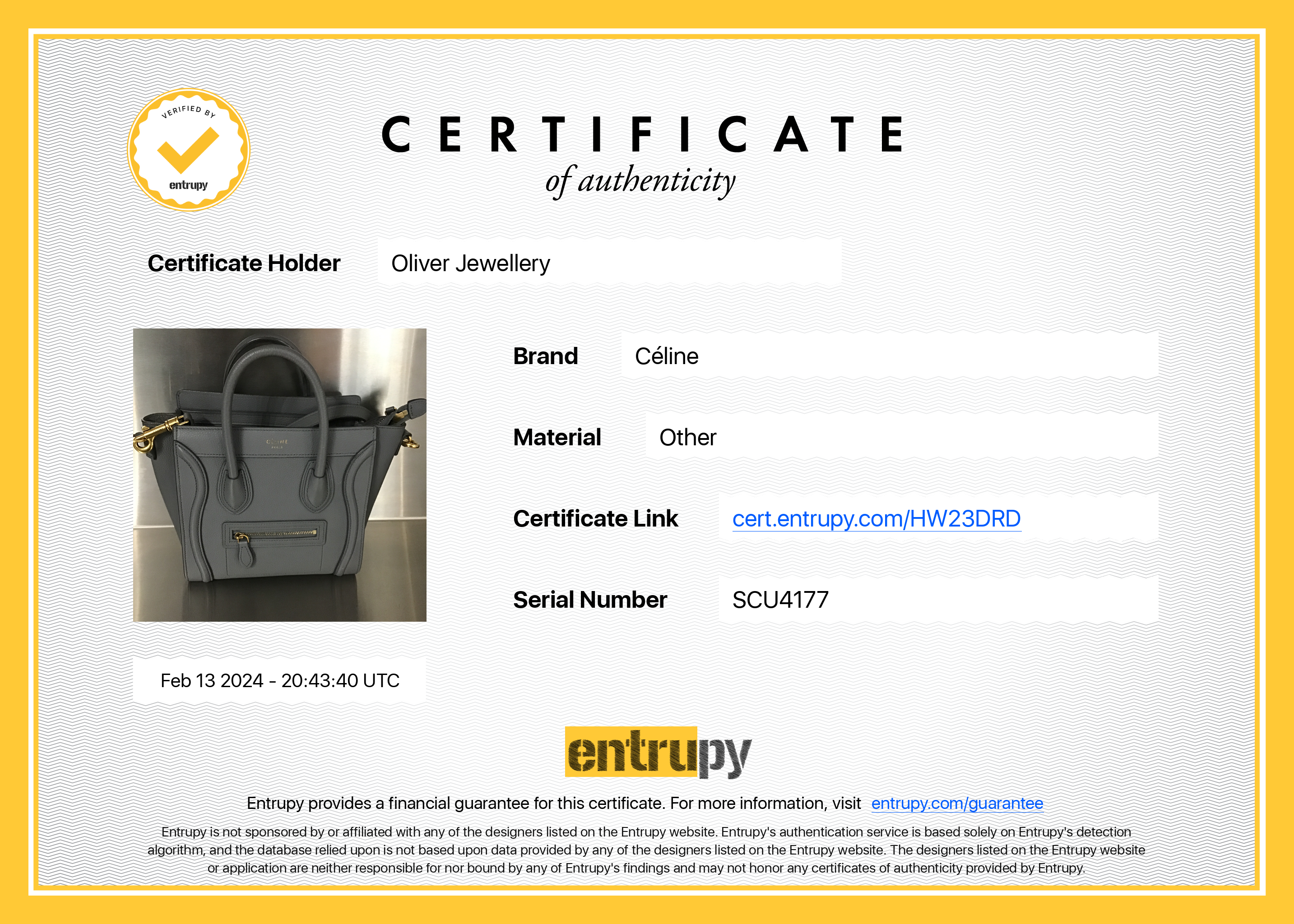 Celine Grey Calfskin Leather Nano Luggage Tote w/ Strap