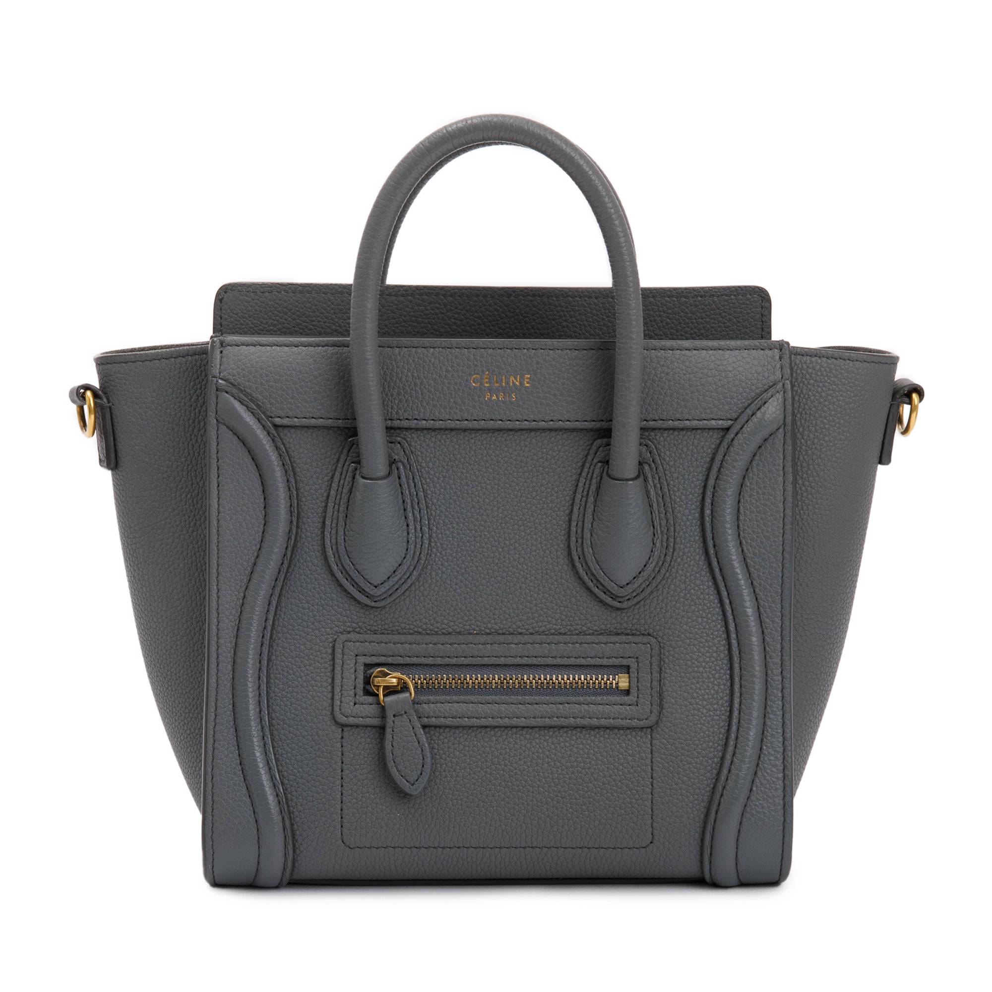 Celine Grey Calfskin Leather Nano Luggage Tote w/ Strap