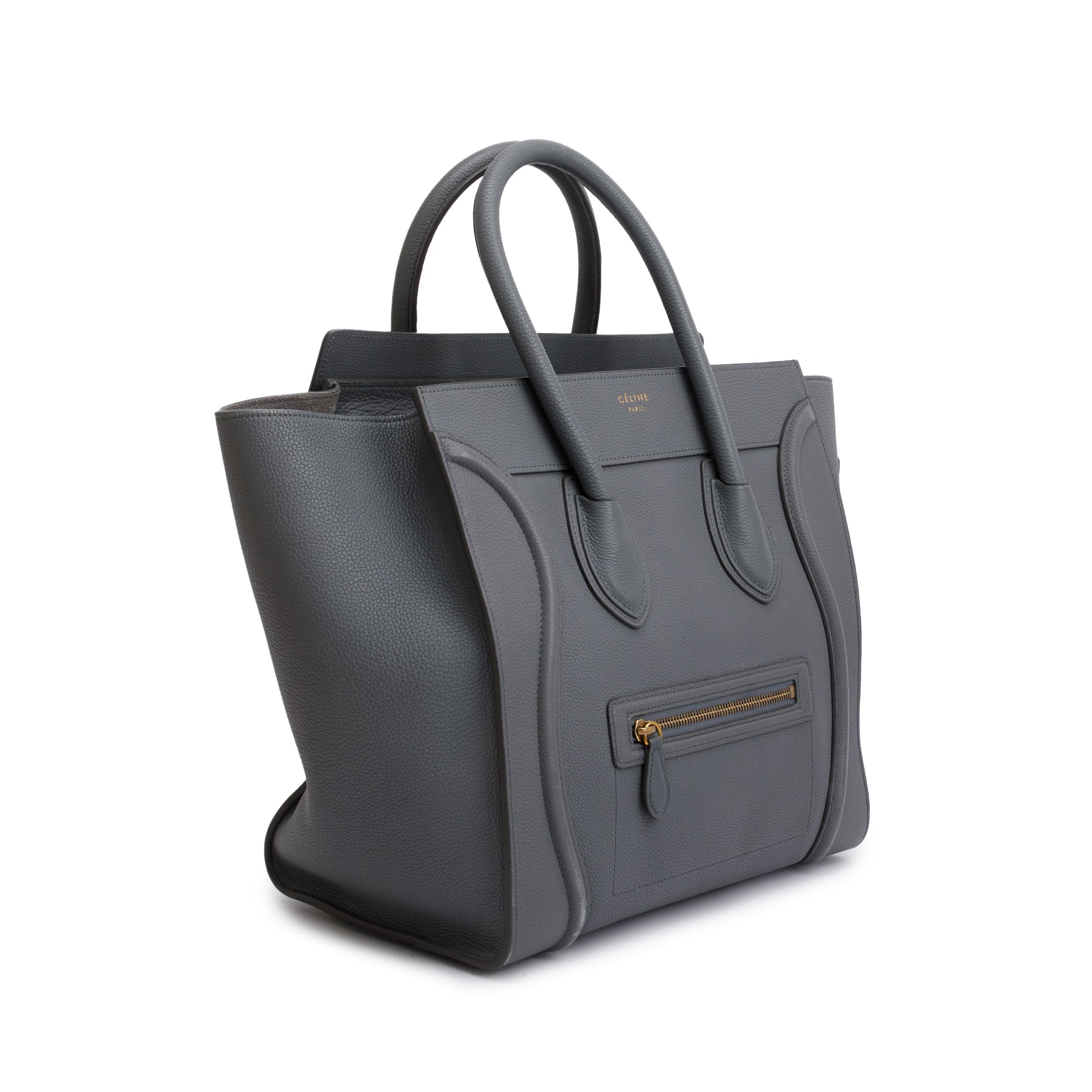 Celine Grey Drummed Calfskin Leather Mini Luggage Tote
