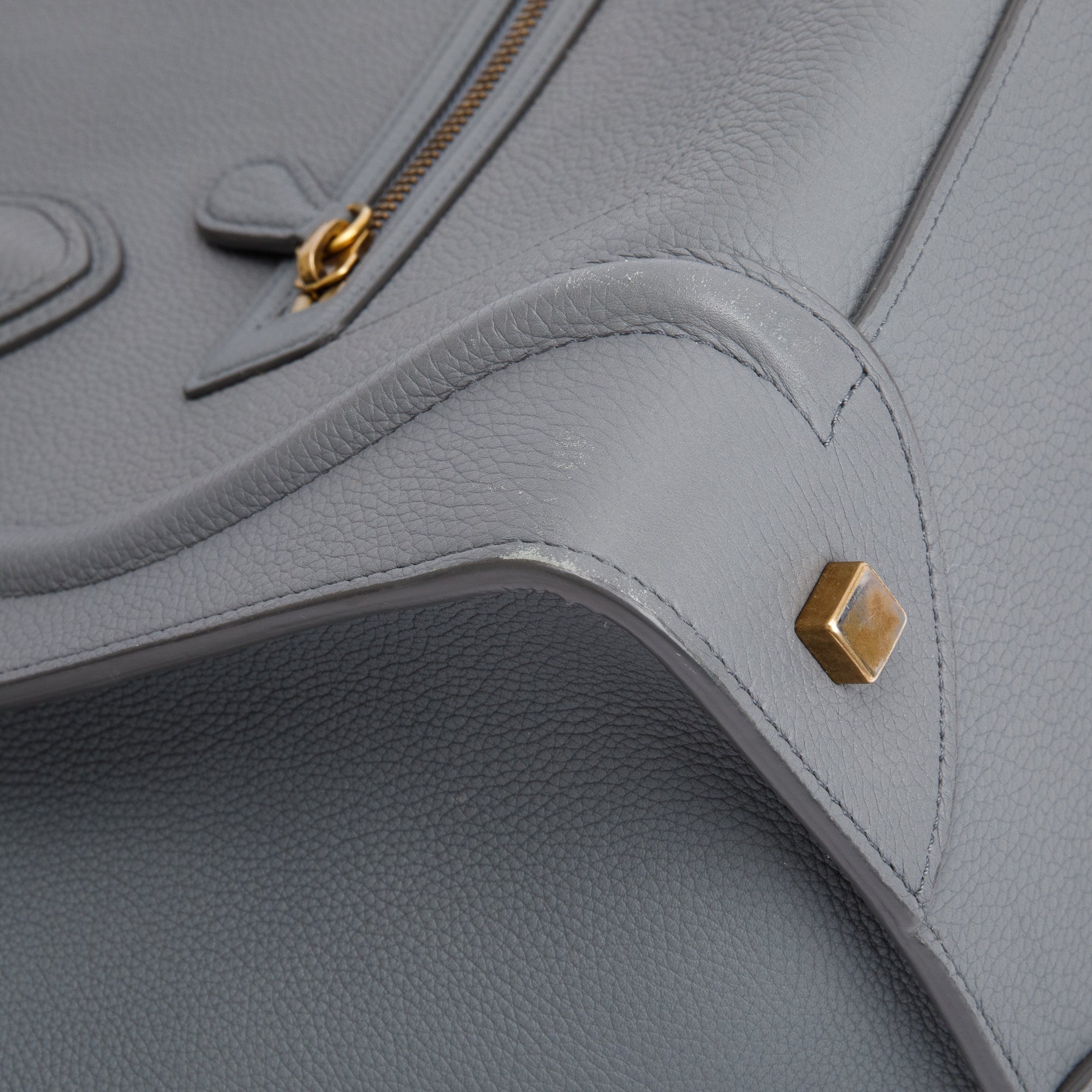 Celine Grey Drummed Calfskin Leather Mini Luggage Tote