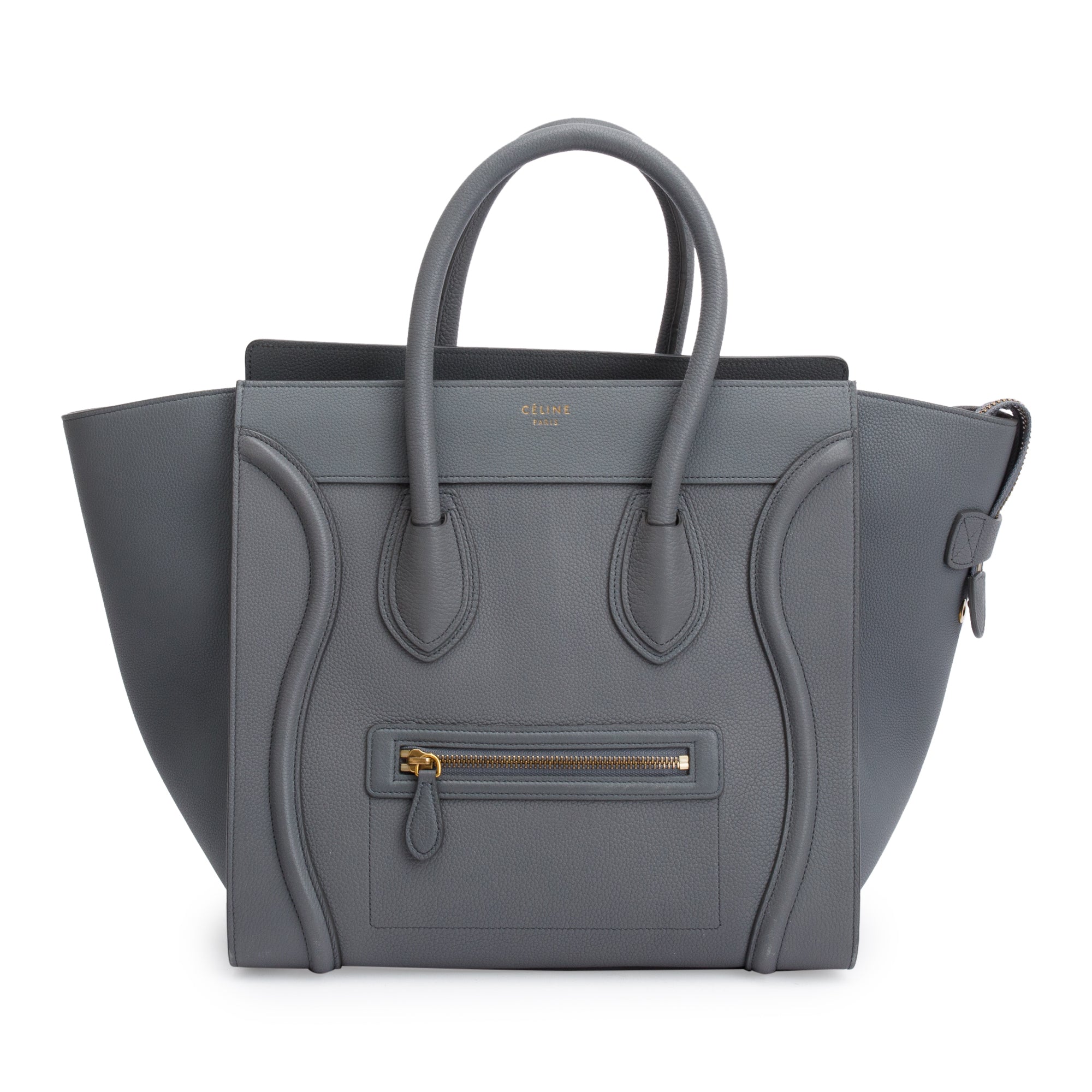 Celine Grey Drummed Calfskin Leather Mini Luggage Tote