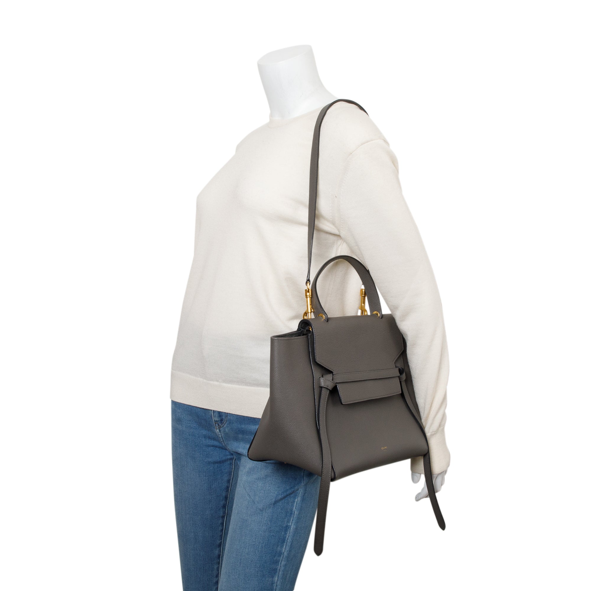 Celine Grey Grained Calfskin Leather Mini Belt Bag