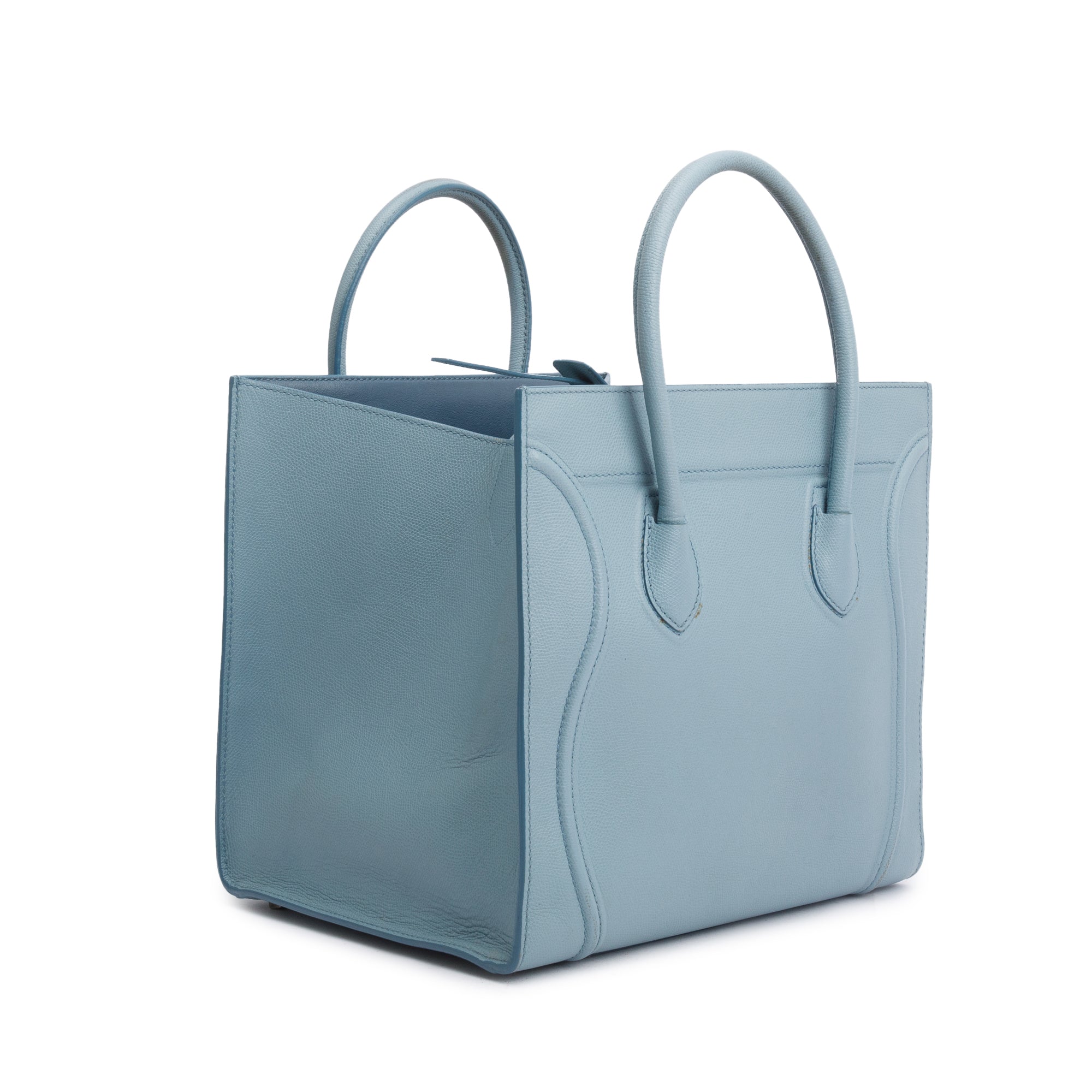 Celine Light Blue Drummed Calfskin Leather Mini Luggage Tote