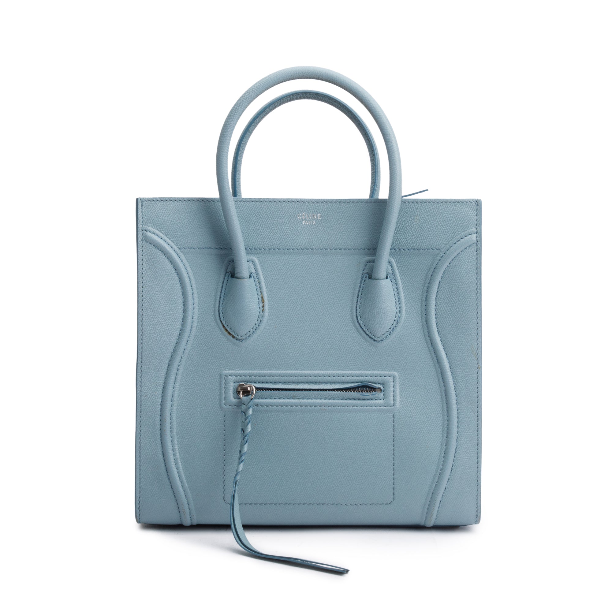 Celine Light Blue Drummed Calfskin Leather Mini Luggage Tote