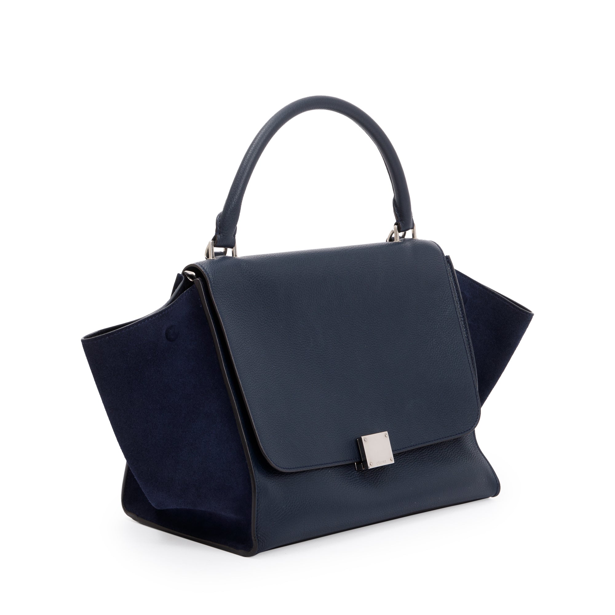 Celine Medium Navy Calfskin Suede Leather Trapeze Bag
