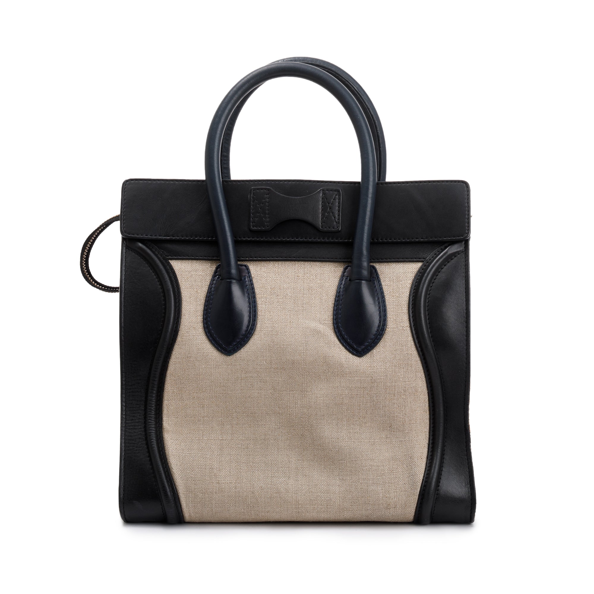 Celine Natural Canvas and Black & Navy Tricolour Calfskin Leather Mini Luggage Tote
