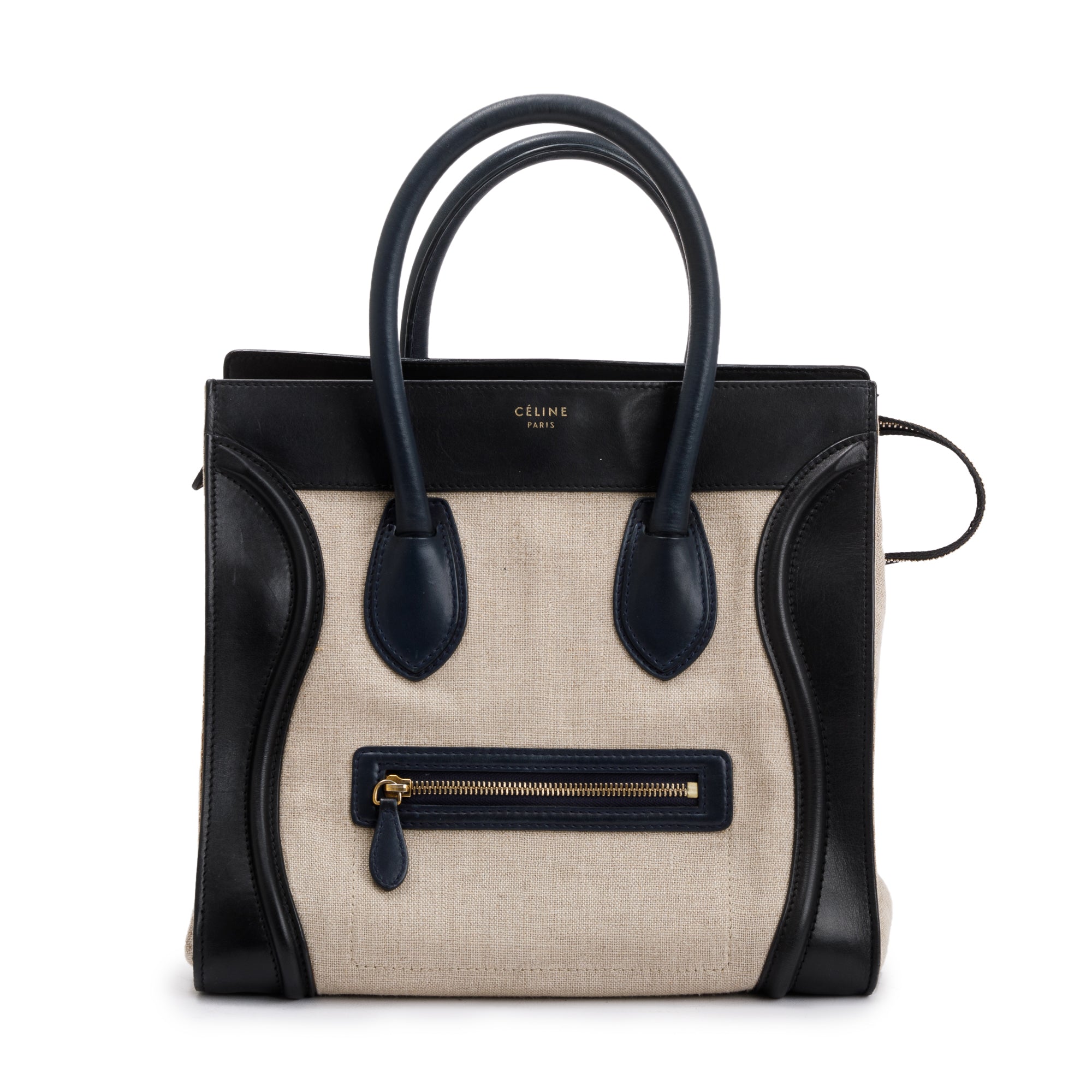 Celine Natural Canvas and Black & Navy Tricolour Calfskin Leather Mini Luggage Tote