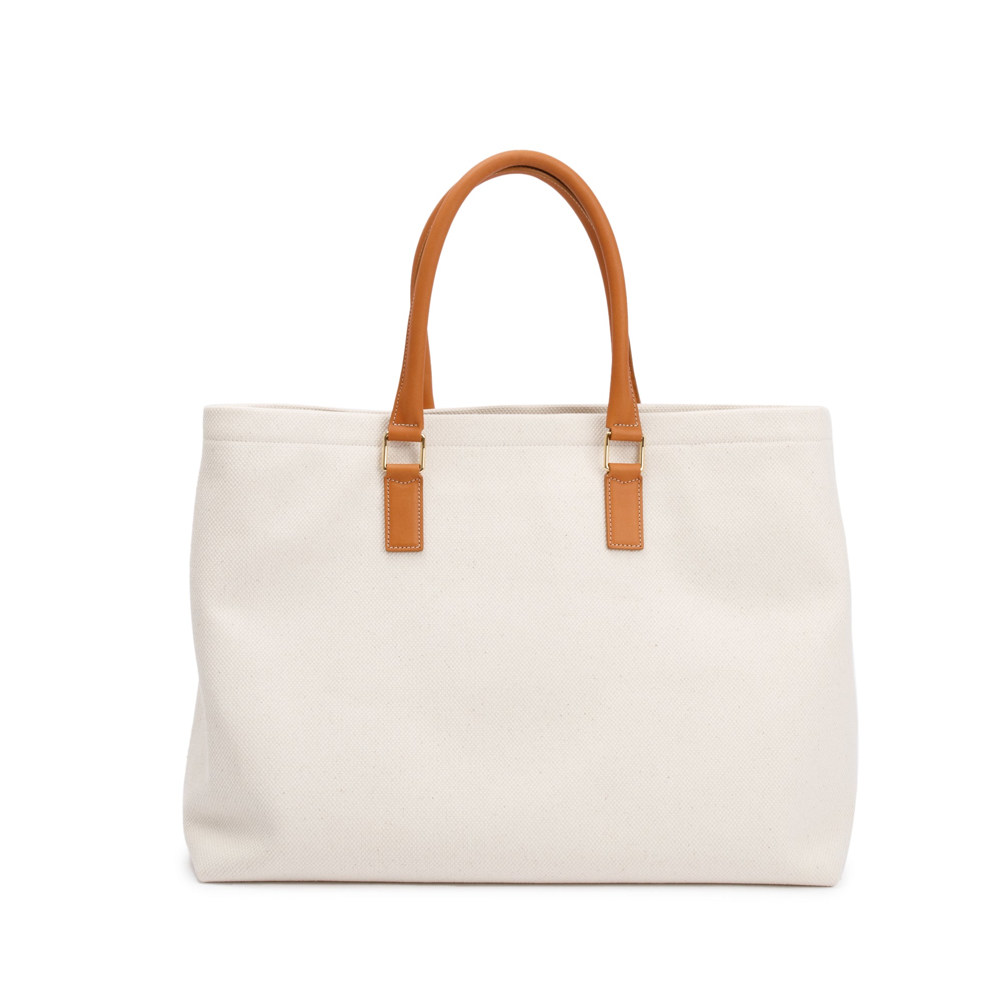 Celine Neutral Canvas Tan Calfskin Leather Horizontal Cabas Tote