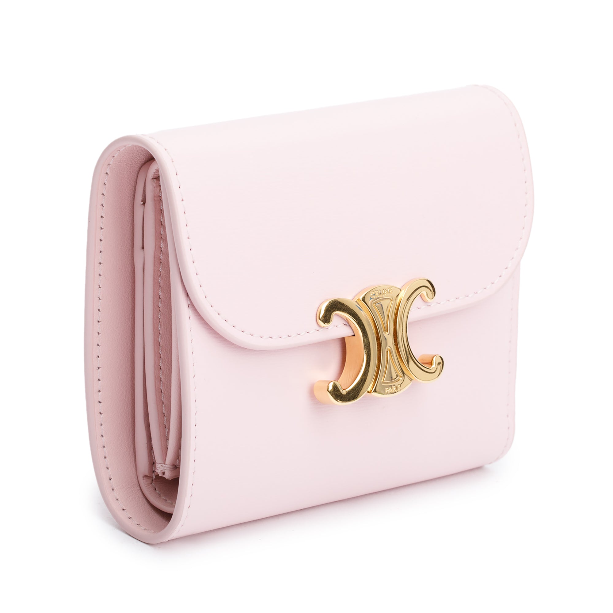 Celine Pink Shiny Calfskin Leather Triomphe Compact Wallet