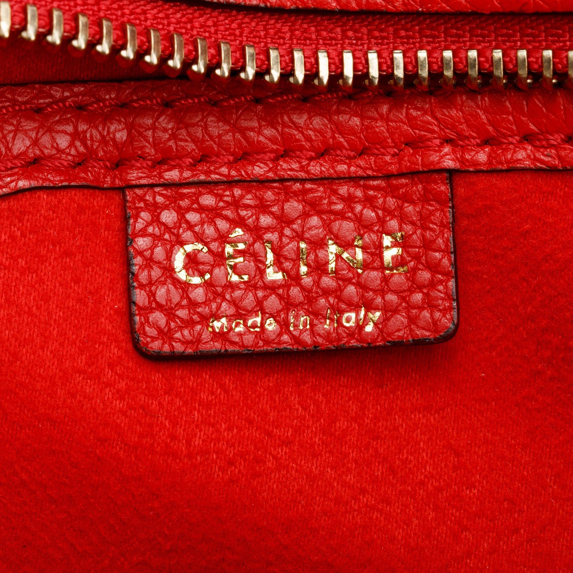 Celine Red Calfskin Leather Nano Luggage Tote