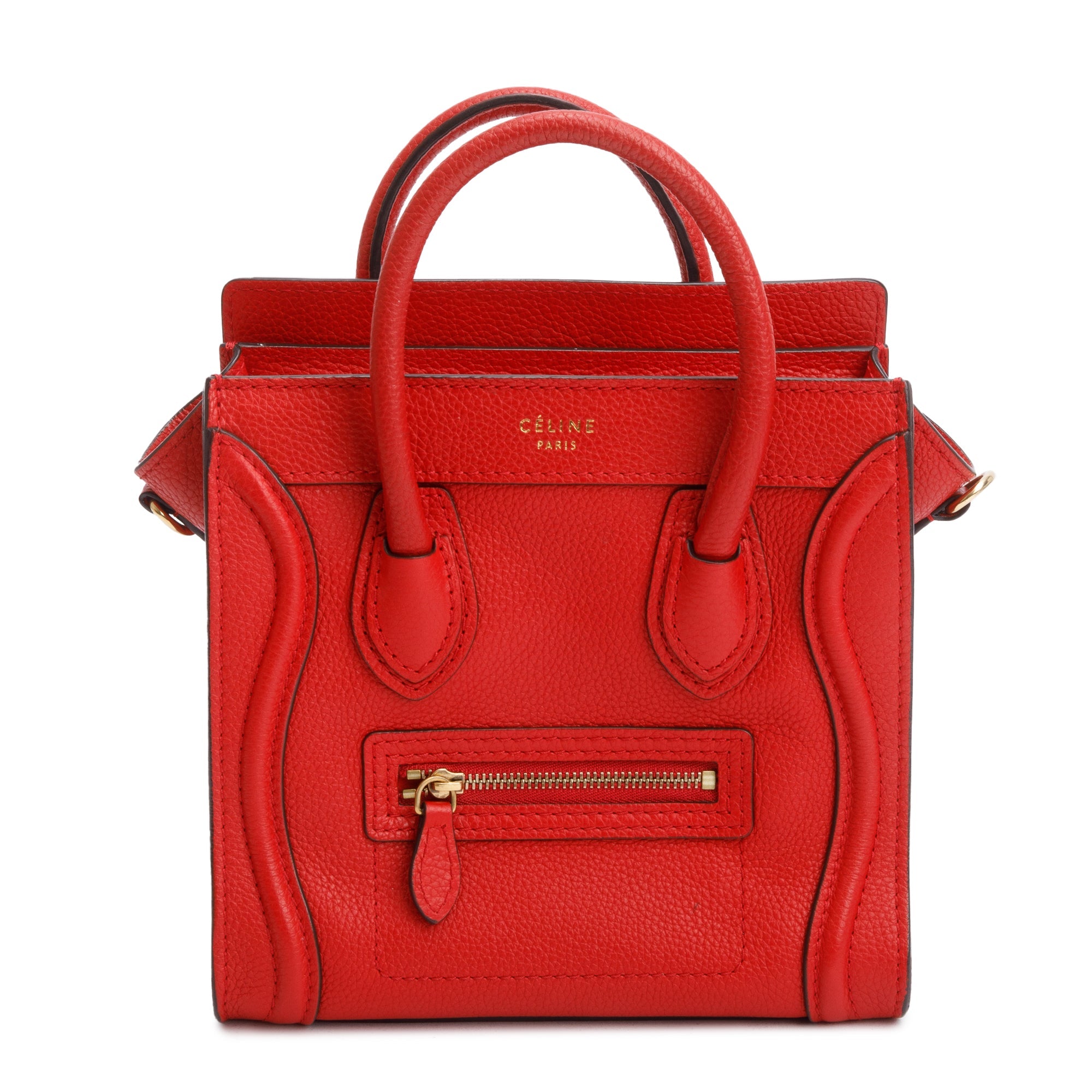 Celine Red Calfskin Leather Nano Luggage Tote