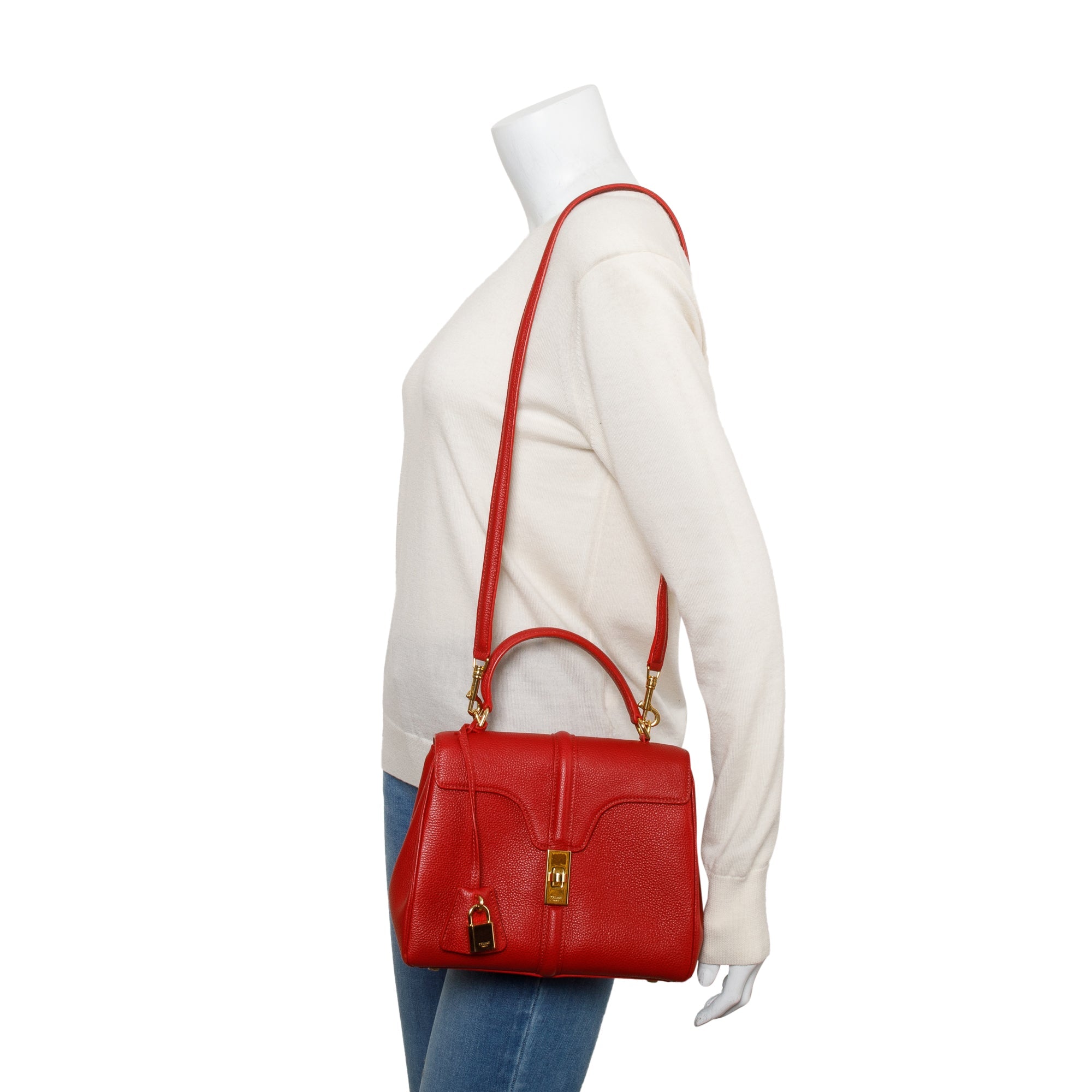 Celine Red Calfskin Leather Small 16 Bag w/ Strap
