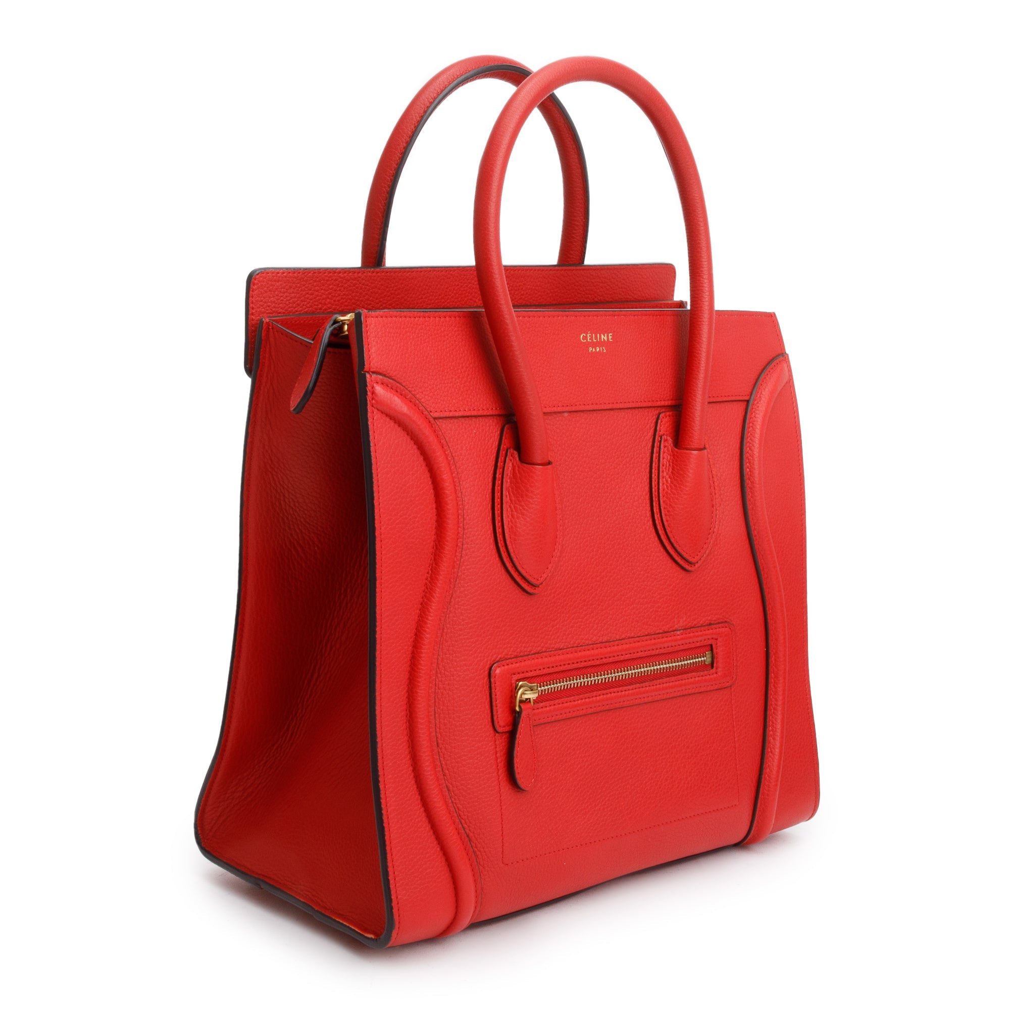 Celine Red Drummed Calfskin Leather Mini Luggage Tote