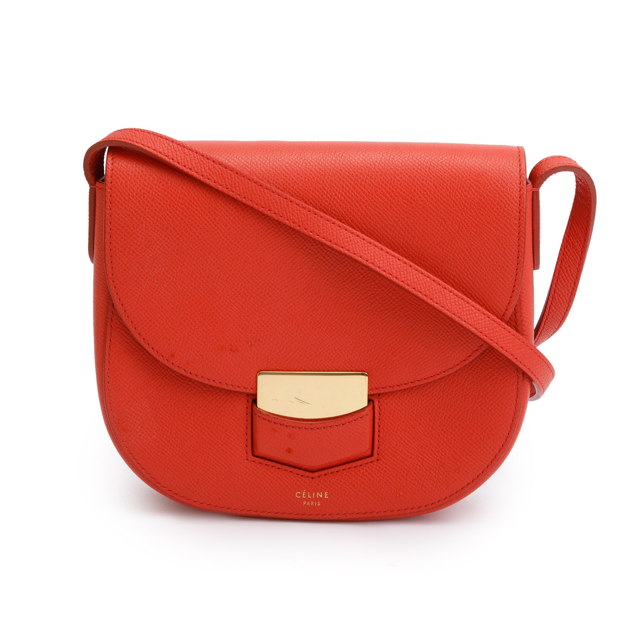Celine Red Grained Leather Small Trotteur Crossbody Bag