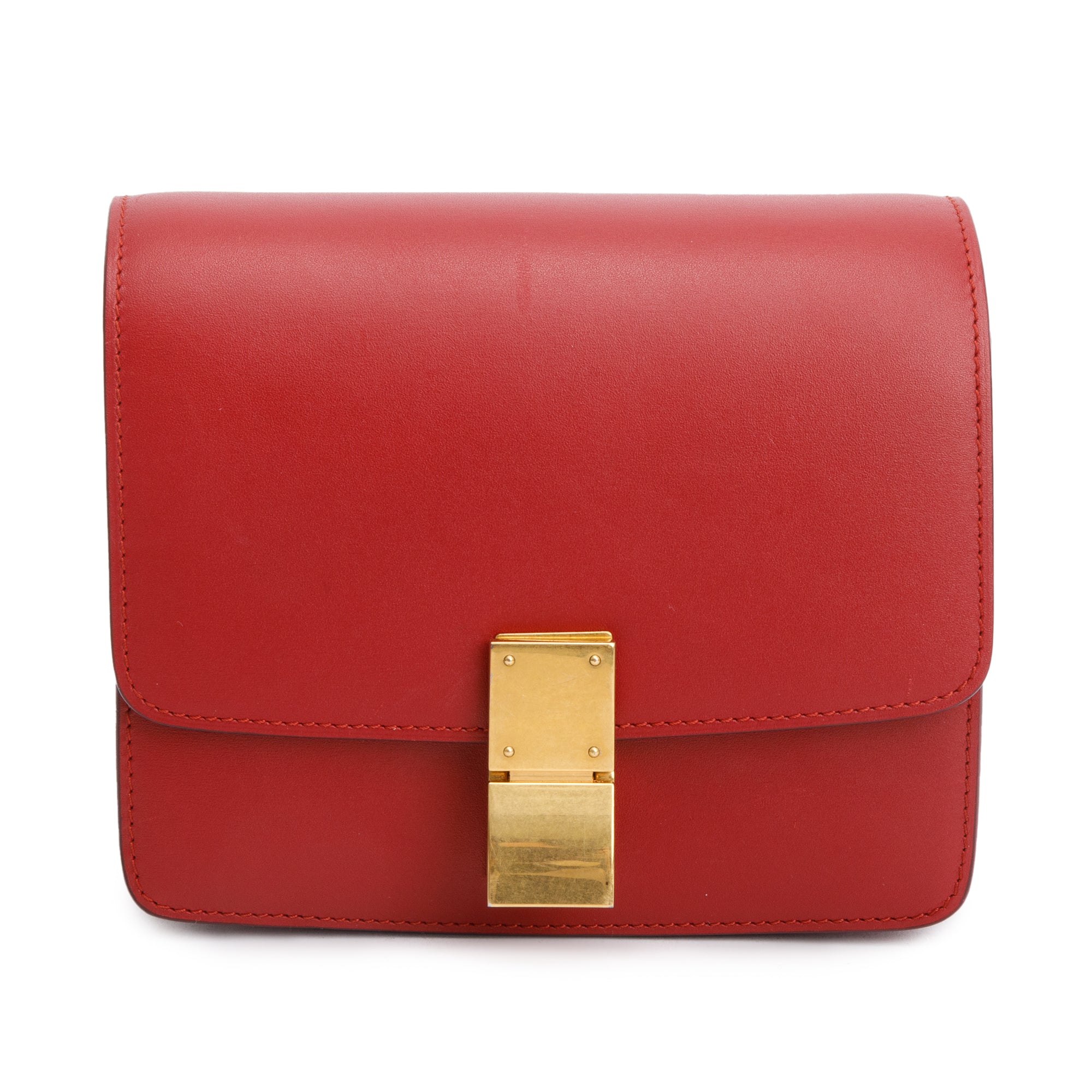 Celine Red Smooth Calfskin Small Classic Box Flap Bag