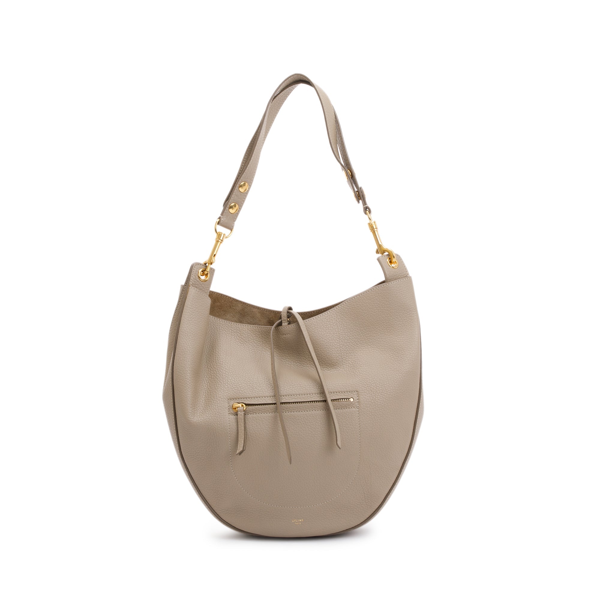 Celine Taupe Leather Medium Zip Hobo Bag