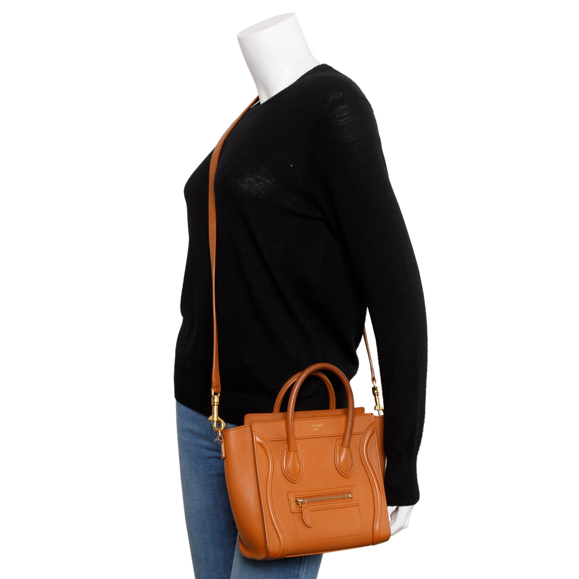 Celine Terracotta Smooth Calfskin Leather Nano Luggage Tote w/ Strap