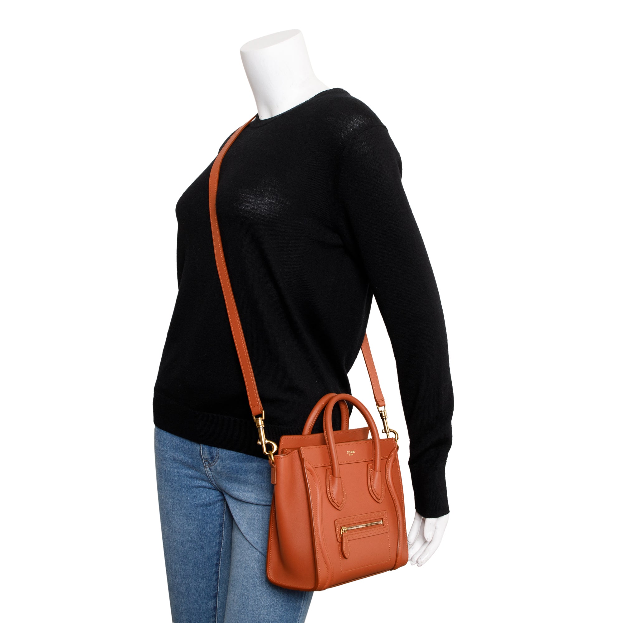 Celine Terracotta Smooth Calfskin Leather Nano Luggage Tote w/ Strap