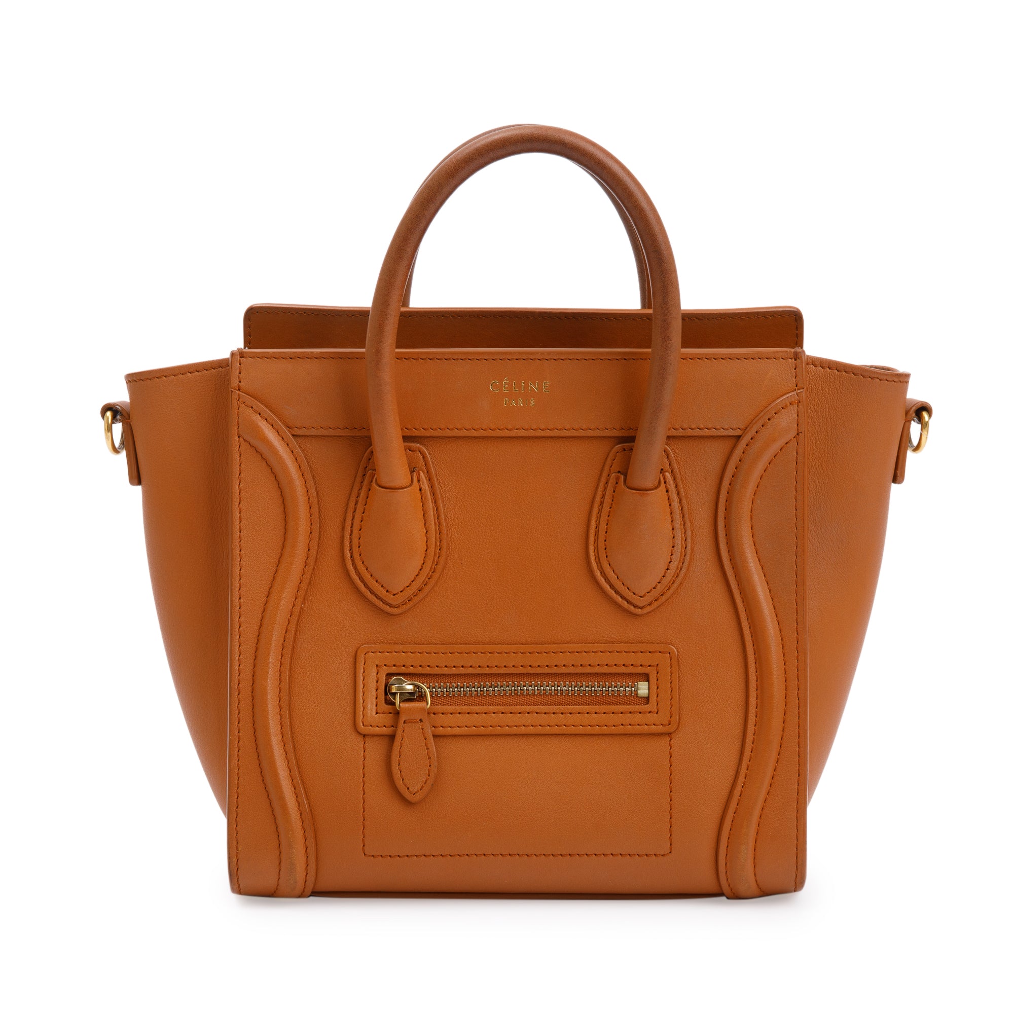 Celine Terracotta Smooth Calfskin Leather Nano Luggage Tote w/ Strap