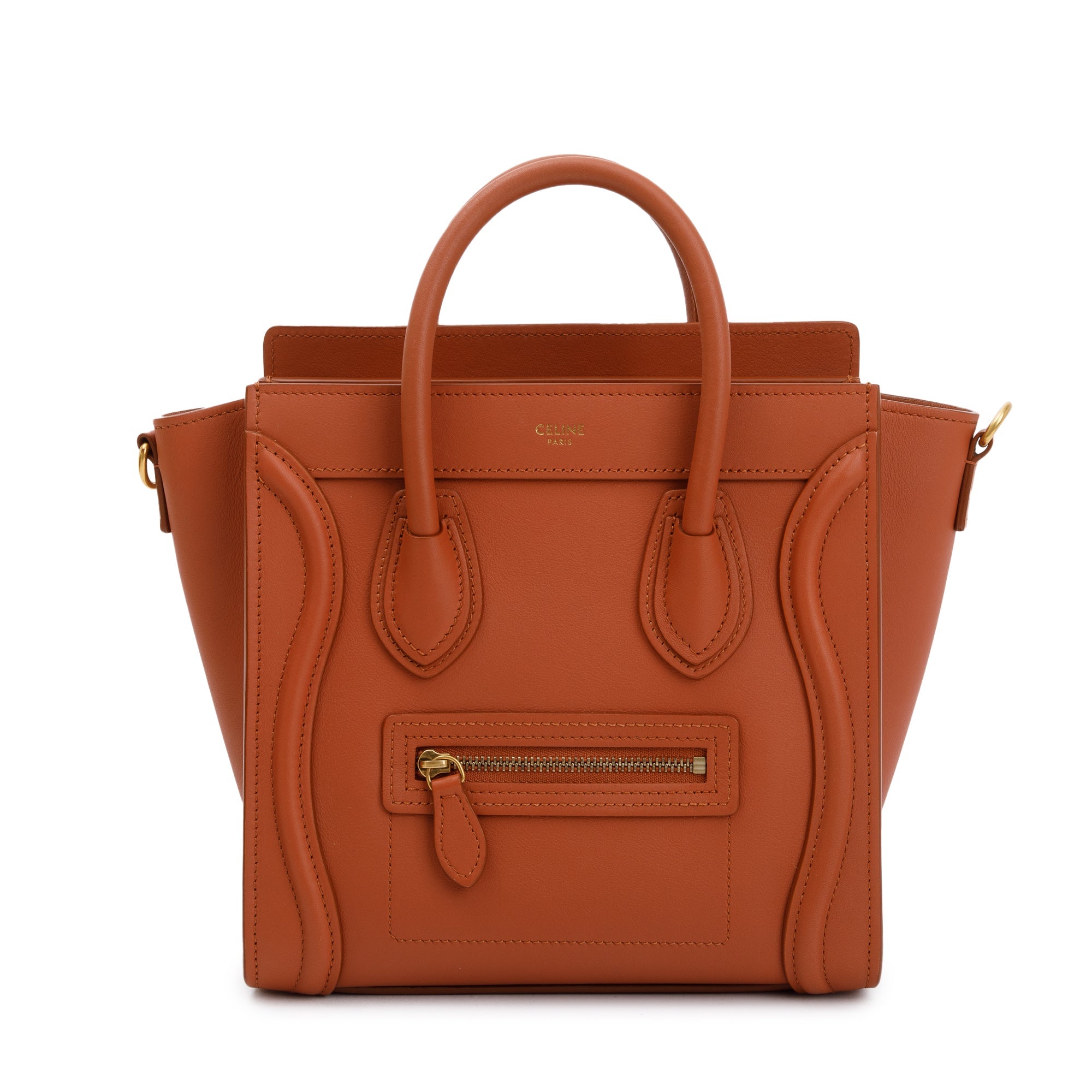 Celine Terracotta Smooth Calfskin Leather Nano Luggage Tote w/ Strap