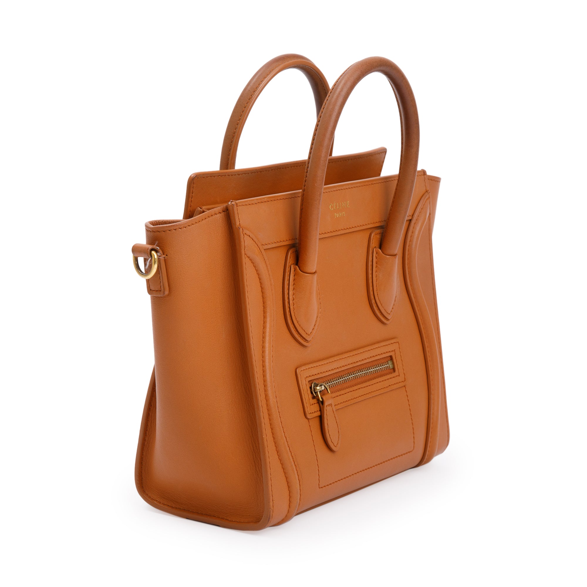 Celine Terracotta Smooth Calfskin Leather Nano Luggage Tote w/ Strap