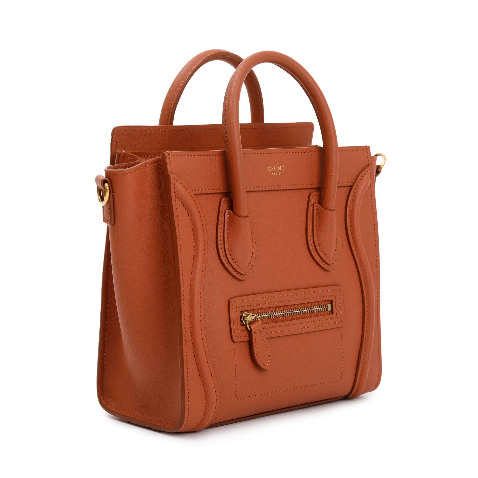 Celine Terracotta Smooth Calfskin Leather Nano Luggage Tote w/ Strap
